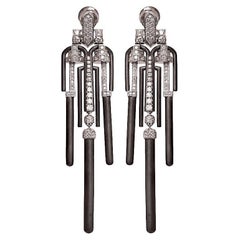 Boucles d'oreilles cour impératrice Art déco Bombay en or 18 carats, diamants et argent