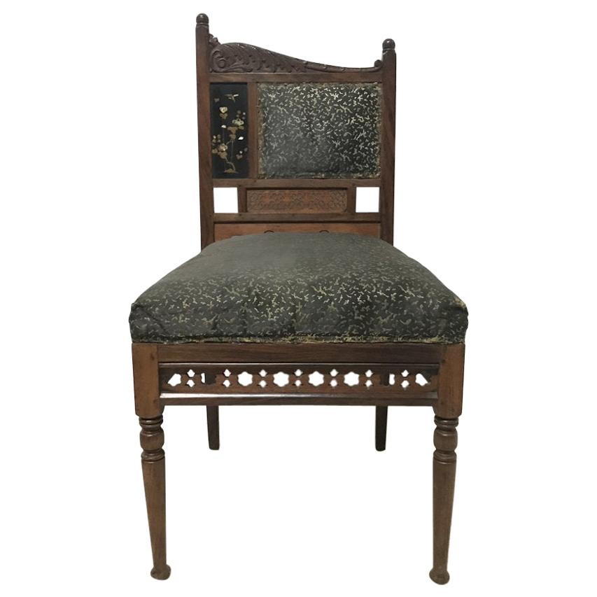 Bombay Art Furniture Anglo-Japanese Side Chair with a Lacquer Floral Panel