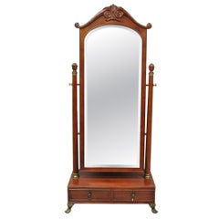 Bombay Company Cherry Wood Victorian Style Standing Cheval Mirror with Drawer