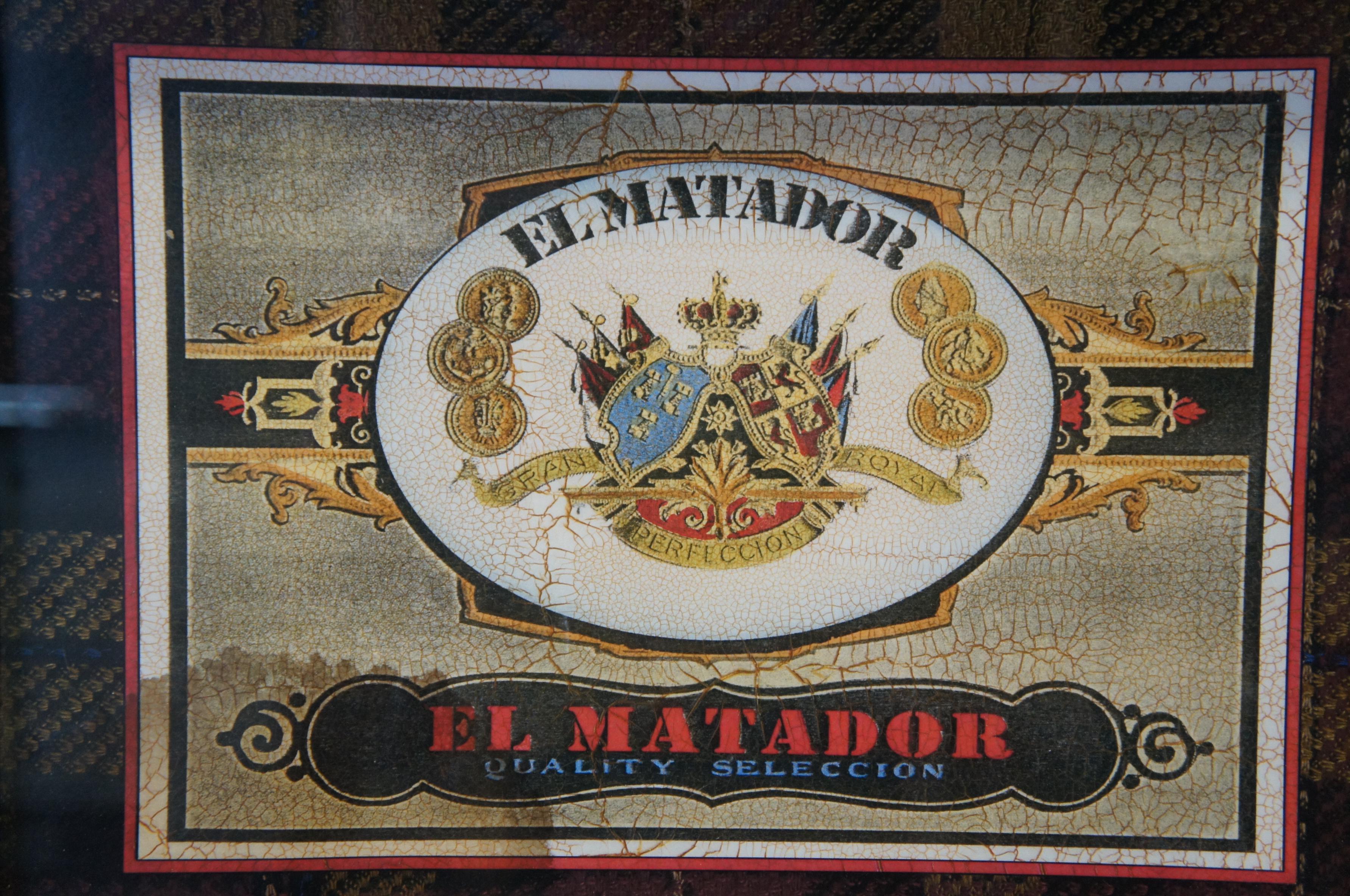 Bombay Company El Matador & Extra Choice Crackled Cigar Art Wall Artwork Framed In Good Condition For Sale In Dayton, OH