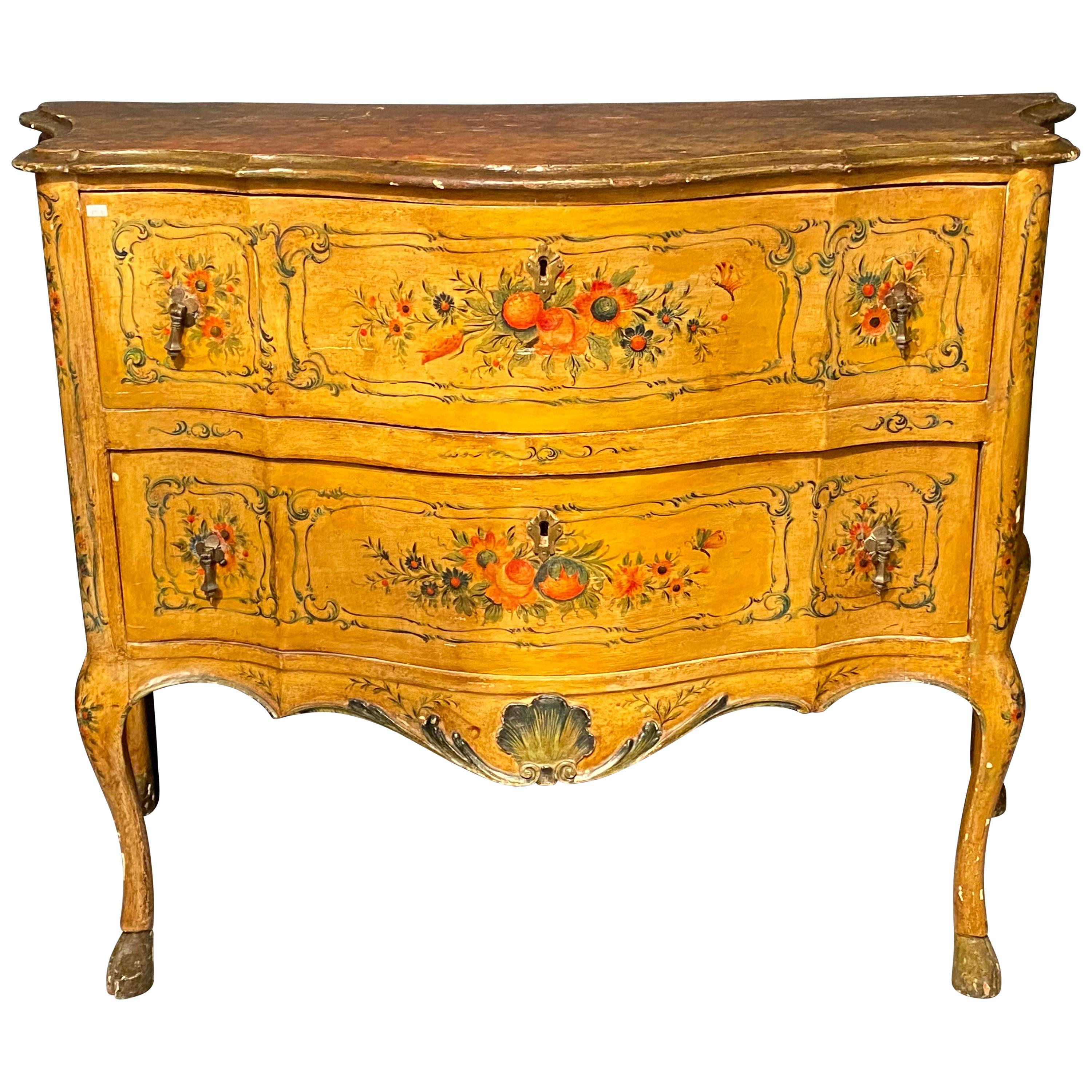 Bombay Italian Commode, Chest Dresser Paint Decorated, 18th-19th Century