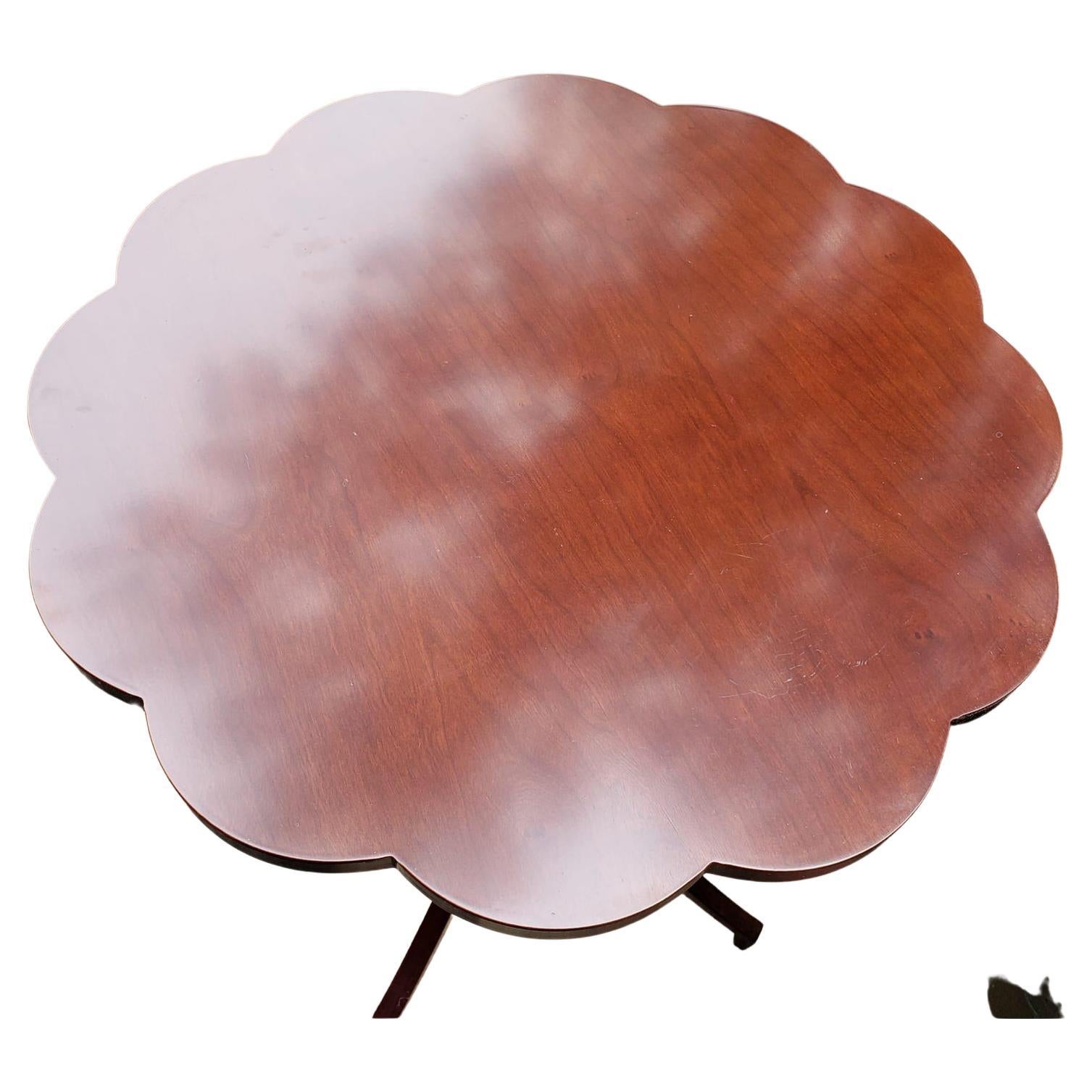 Malaysian Bombay Mahogany Stained Wood Scallop Edge Accent Table, Circa 1993