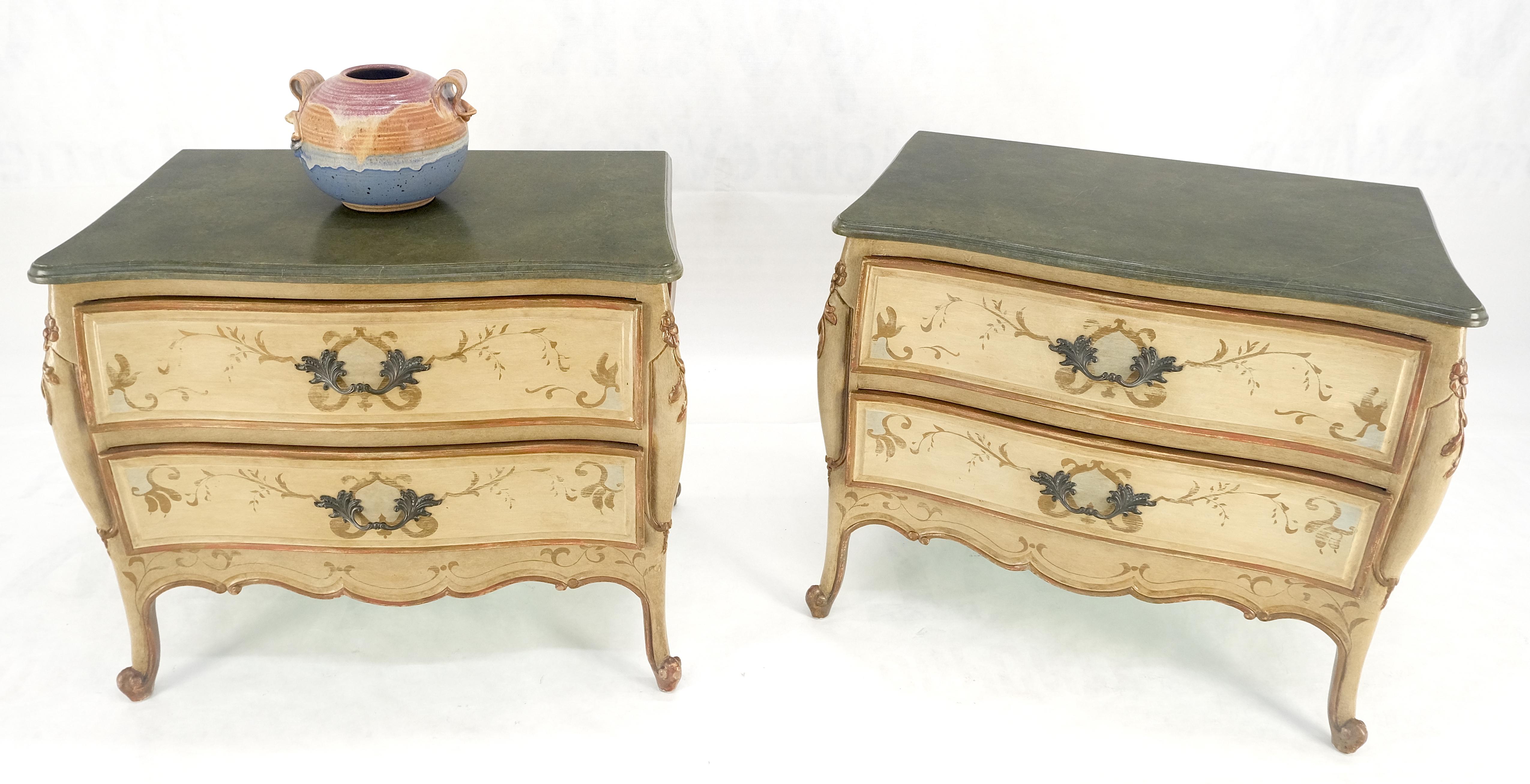 Bombay Paint Decorated Faux Marble Top Two Drawers Night Stands End Tables MINT! in vendita 4