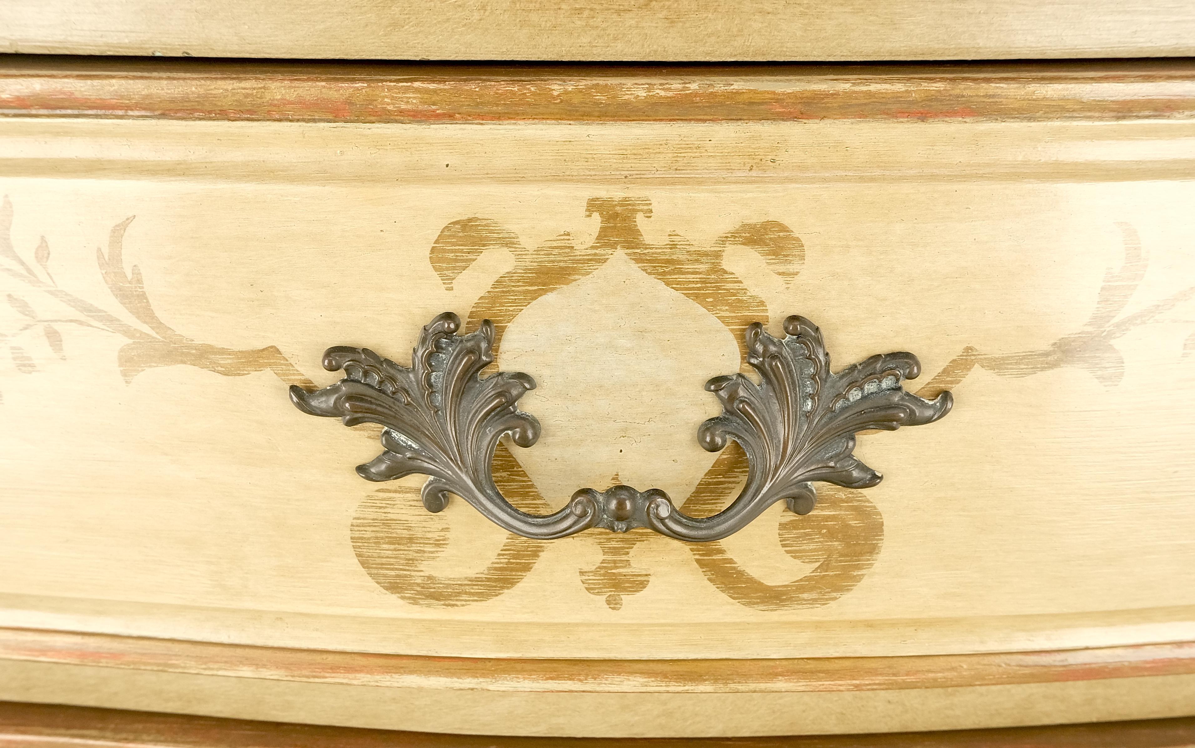 Country Bombay Paint Decorated Faux Marble Top Two Drawers Night Stands End Tables MINT! in vendita