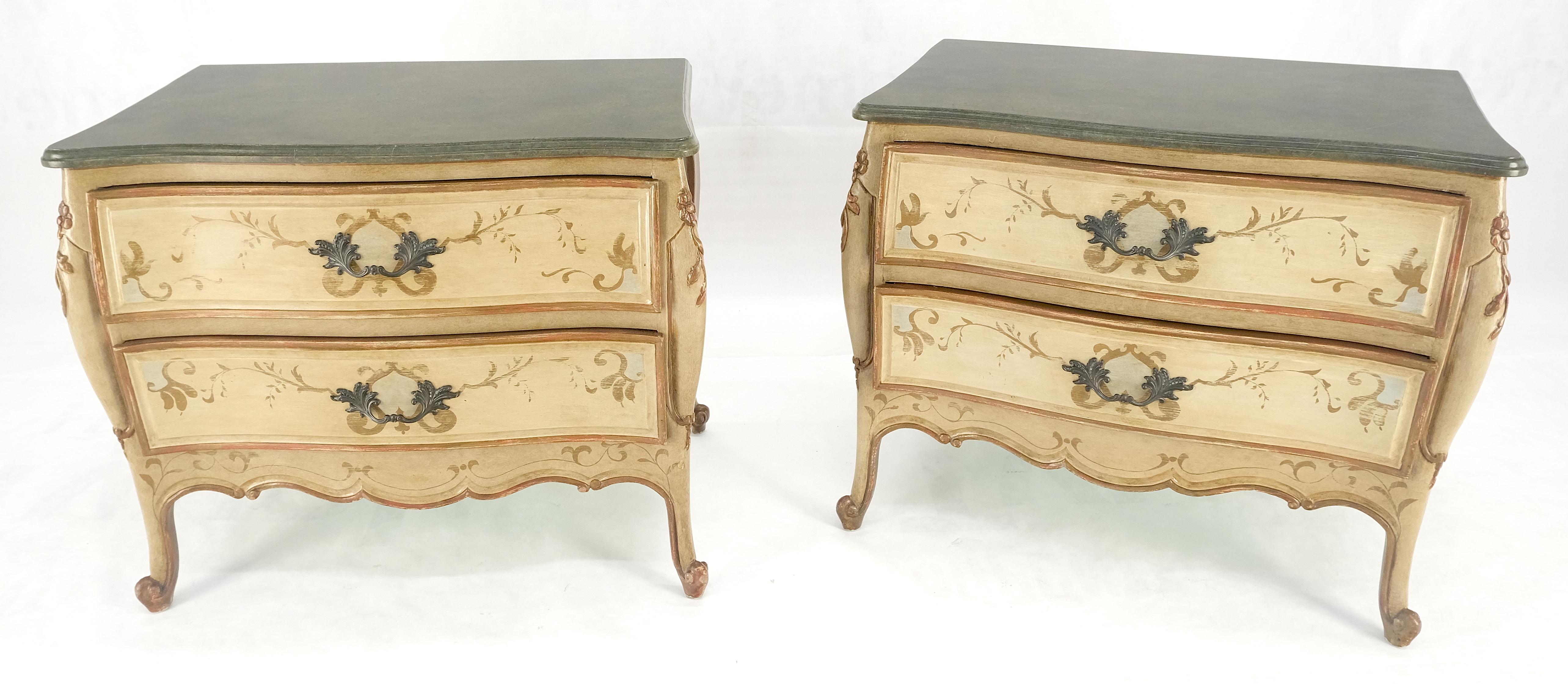 Americano Bombay Paint Decorated Faux Marble Top Two Drawers Night Stands End Tables MINT! in vendita