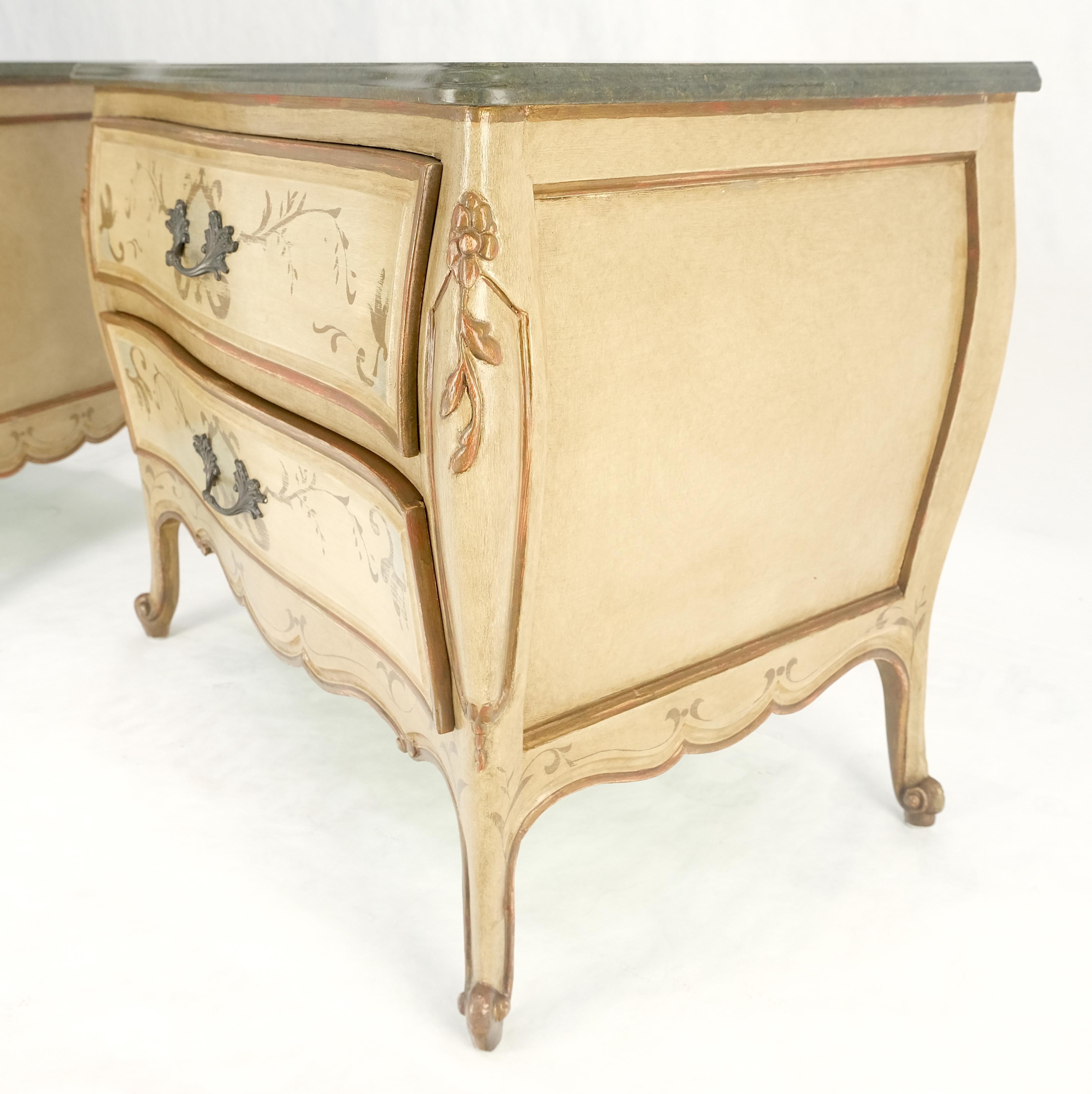 XX secolo Bombay Paint Decorated Faux Marble Top Two Drawers Night Stands End Tables MINT! in vendita