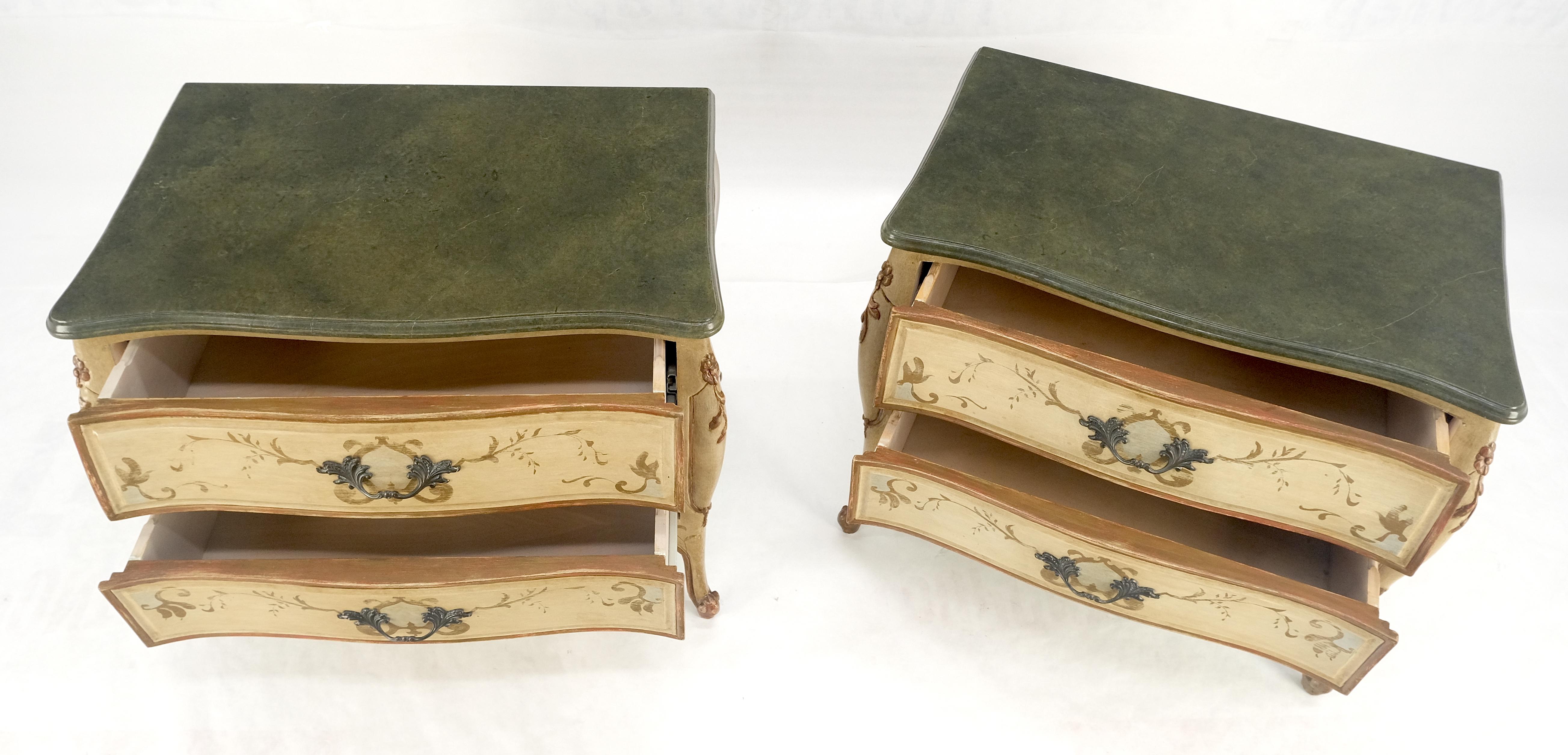 Ottone Bombay Paint Decorated Faux Marble Top Two Drawers Night Stands End Tables MINT! in vendita