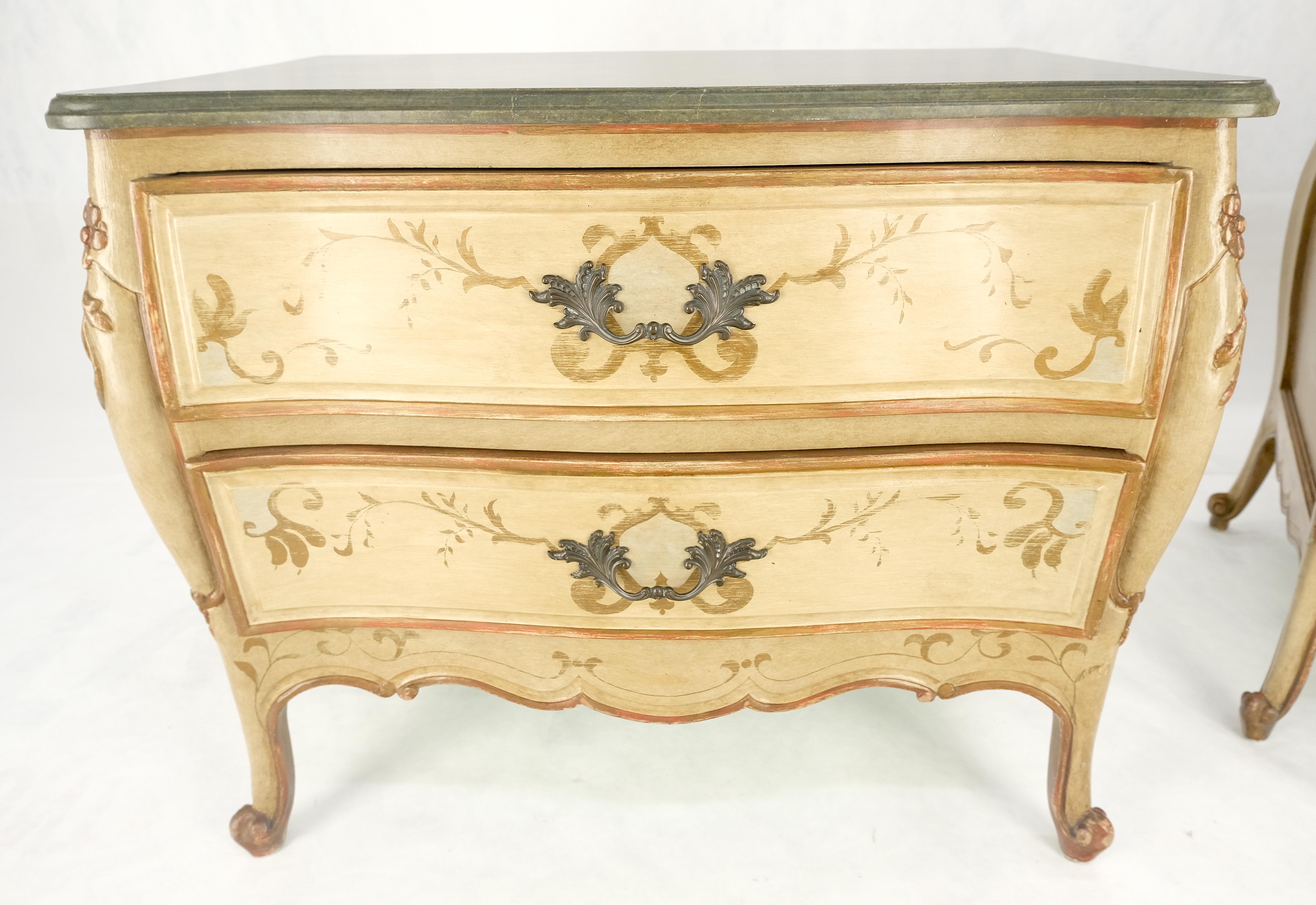 Bombay Paint Decorated Faux Marble Top Two Drawers Night Stands End Tables MINT! in vendita 1
