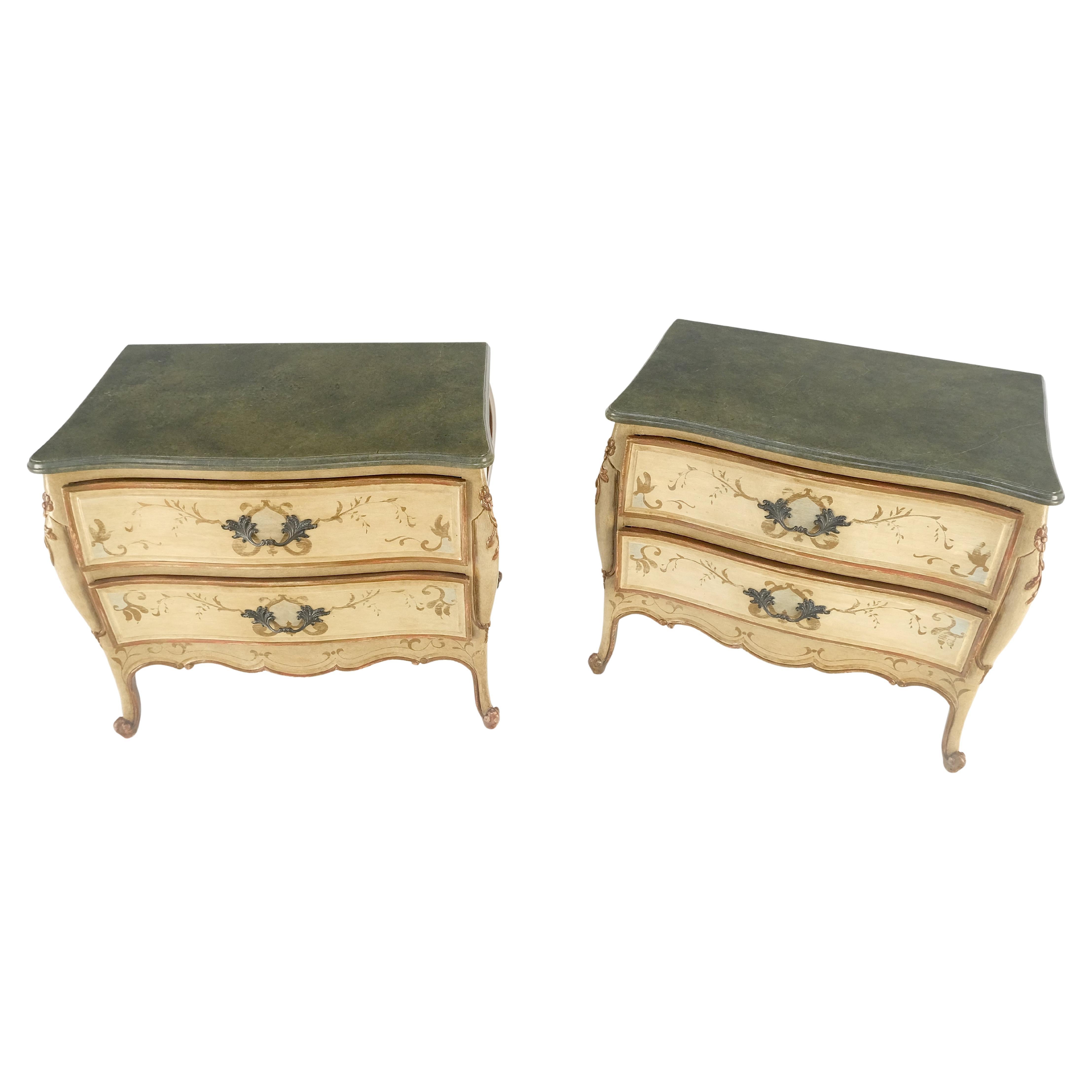 Bombay Paint Decorated Faux Marble Top Two Drawers Night Stands End Tables MINT! in vendita