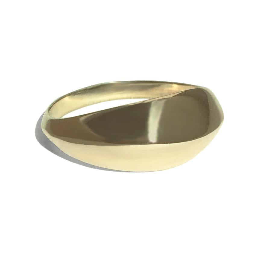 This contemporary take on the classic dome ring is crafted in 18-carat gold plated solid sterling silver with a glossy high-polish finish. 

In stock in UK size G (US size 3 3/8) UK size H (US size 3 3/4), and UK size L 1/2 (US size 6). Please