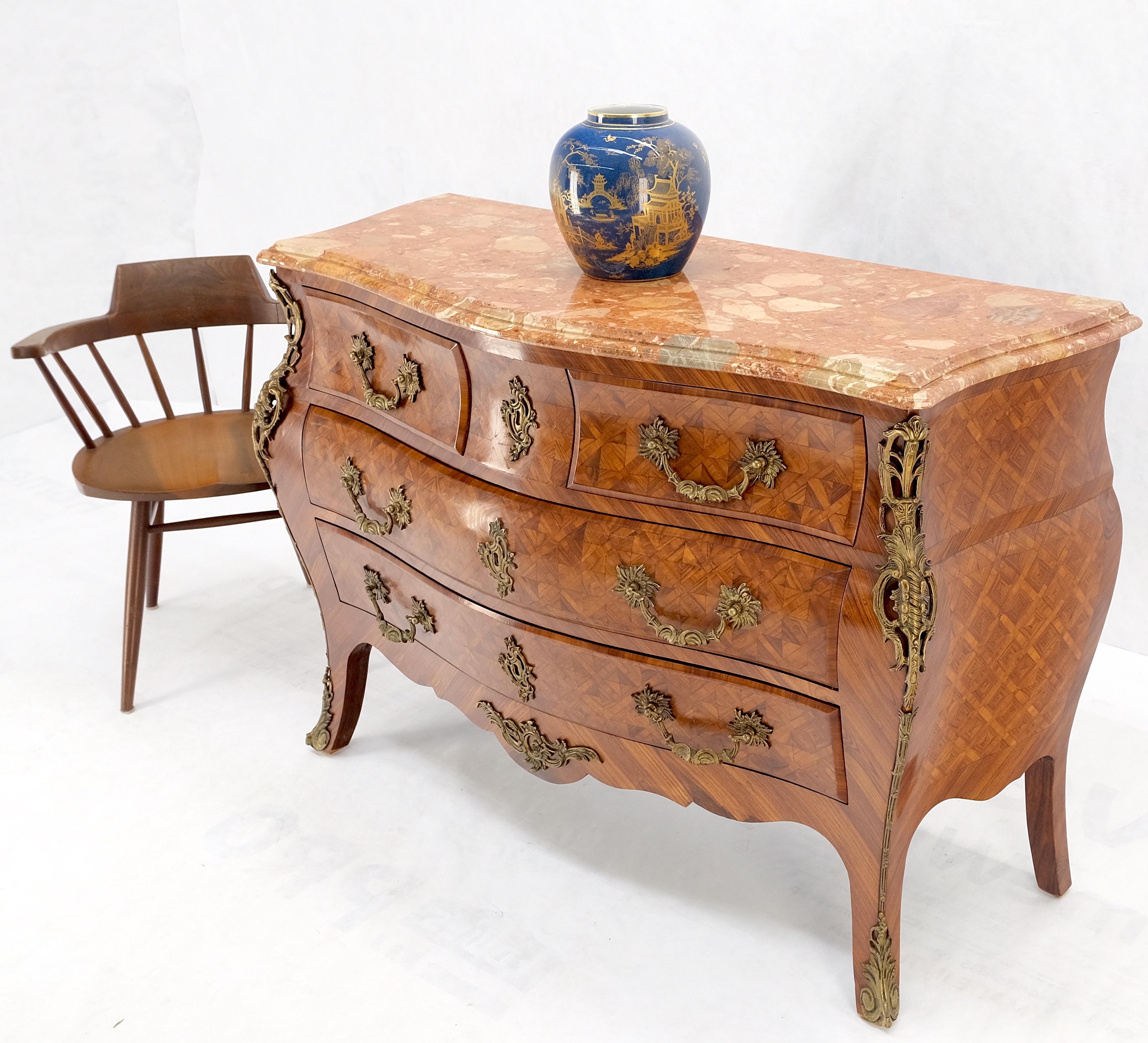 Bombe Bronze Ormolu Marble Top French Satinwood Louis XV 3 Drawers Dresser MINT! For Sale 7