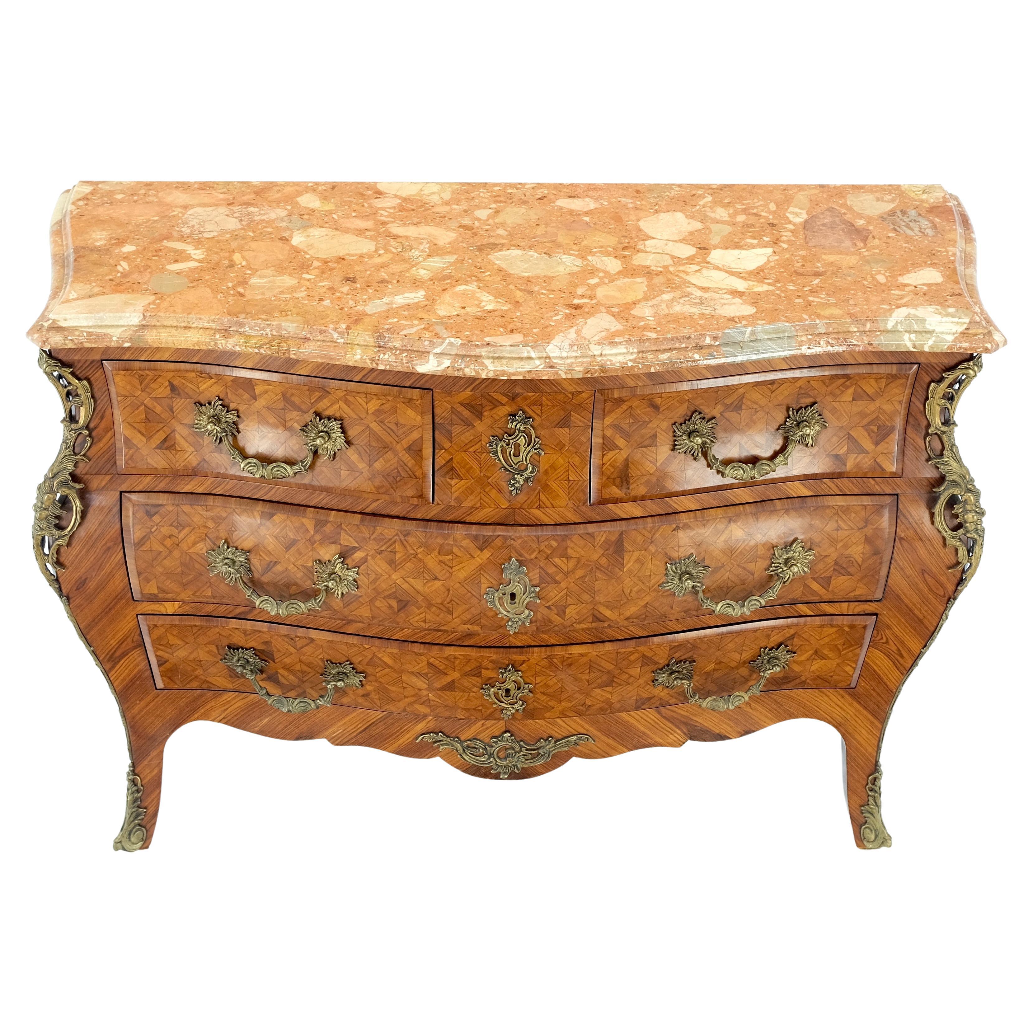 Bombe Bronze Ormolu Marble Top French Satinwood Louis XV 3 Drawers Dresser Commode MINT!
Beautiful Parquetry Veneer Work!
