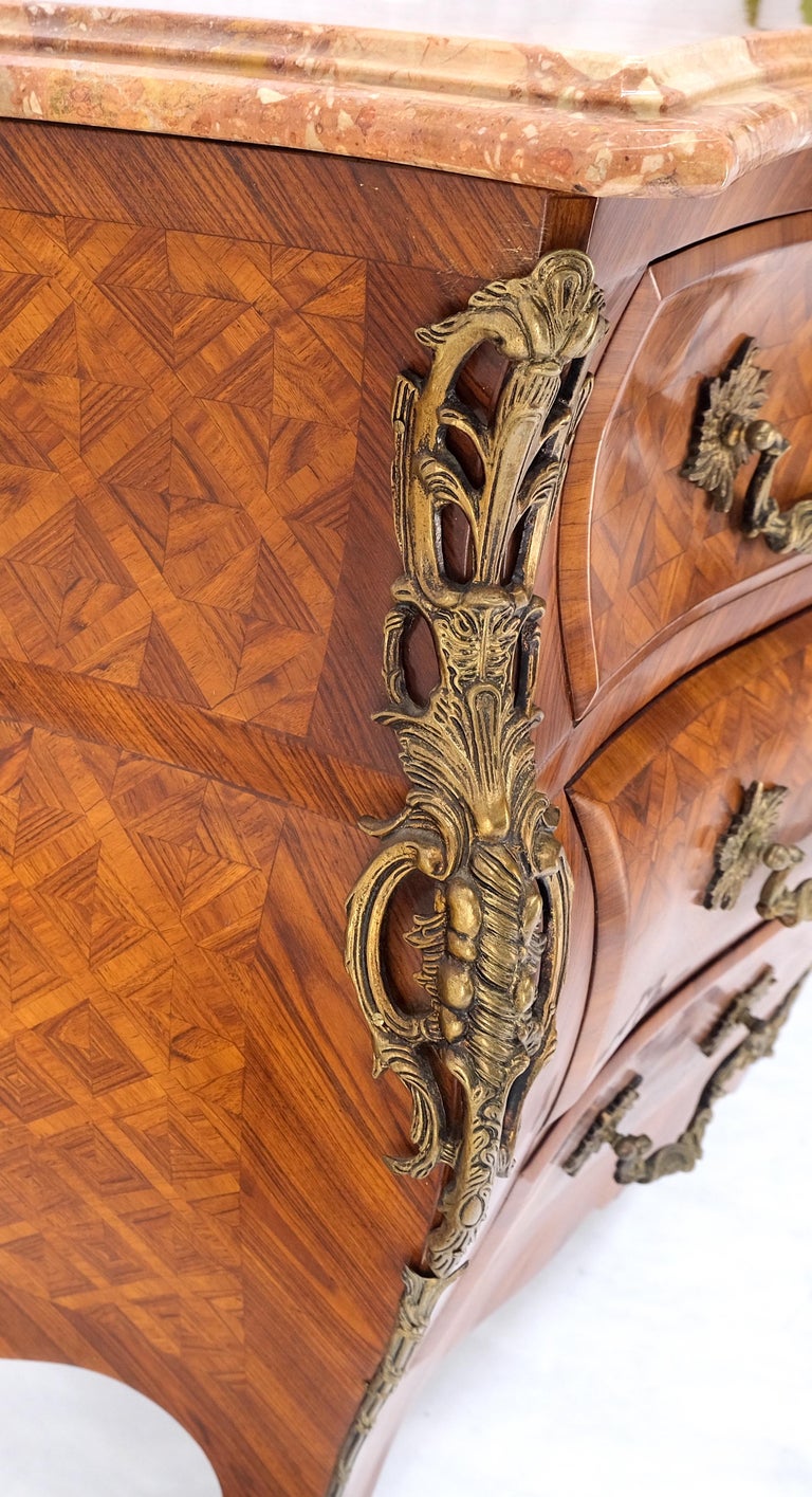 Bombe Bronze Ormolu Marble Top French Satinwood Louis XV 3 Drawers Dresser MINT! For Sale at 1stDibs