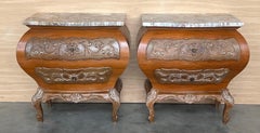 Bombé Carved Nightstands with three Drawers and Marble Top, Mariano Garcia