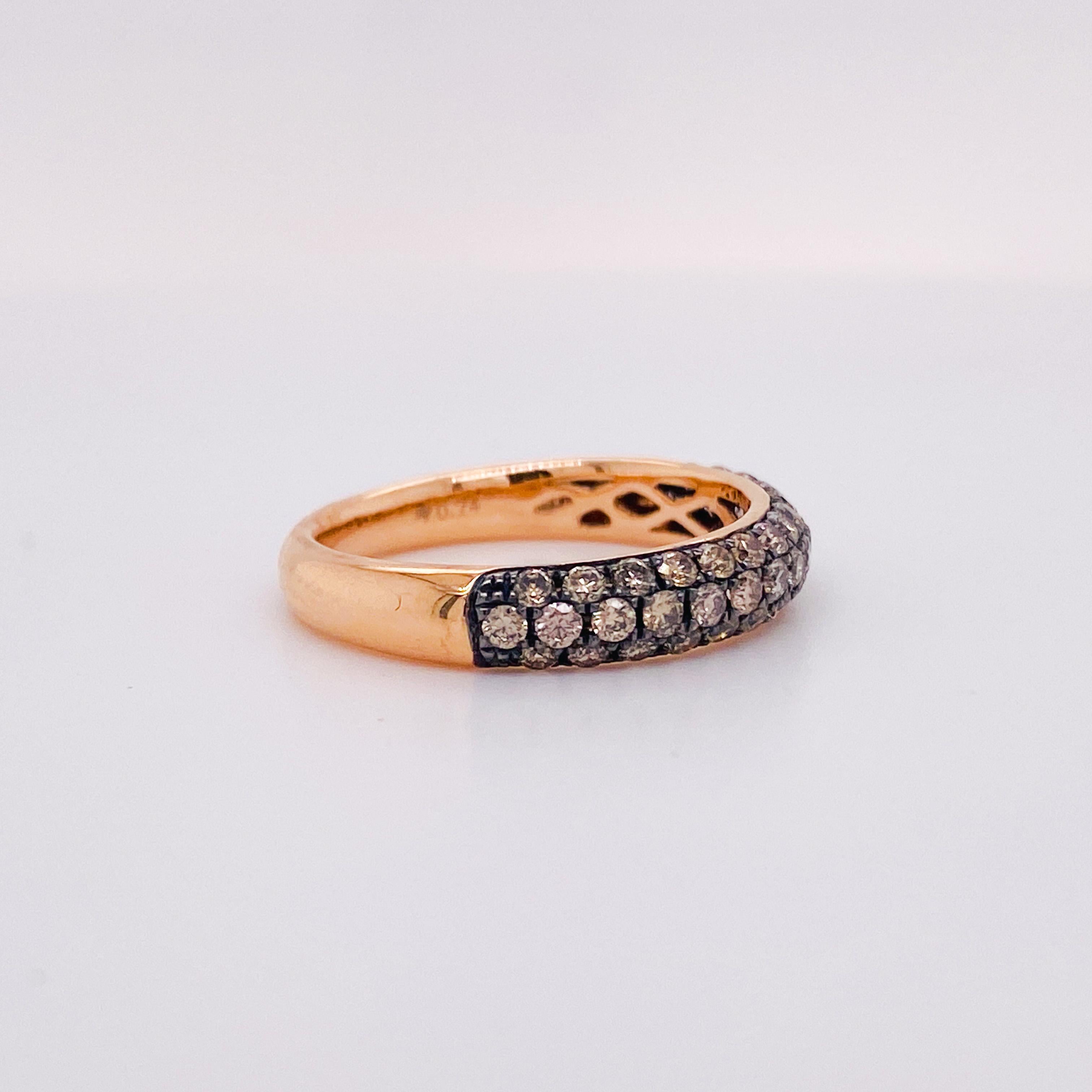 For Sale:  Bombe Champagne Diamond Pave Ring, 3/4 Carats in 14k Rose Gold, Stackable Dome 2