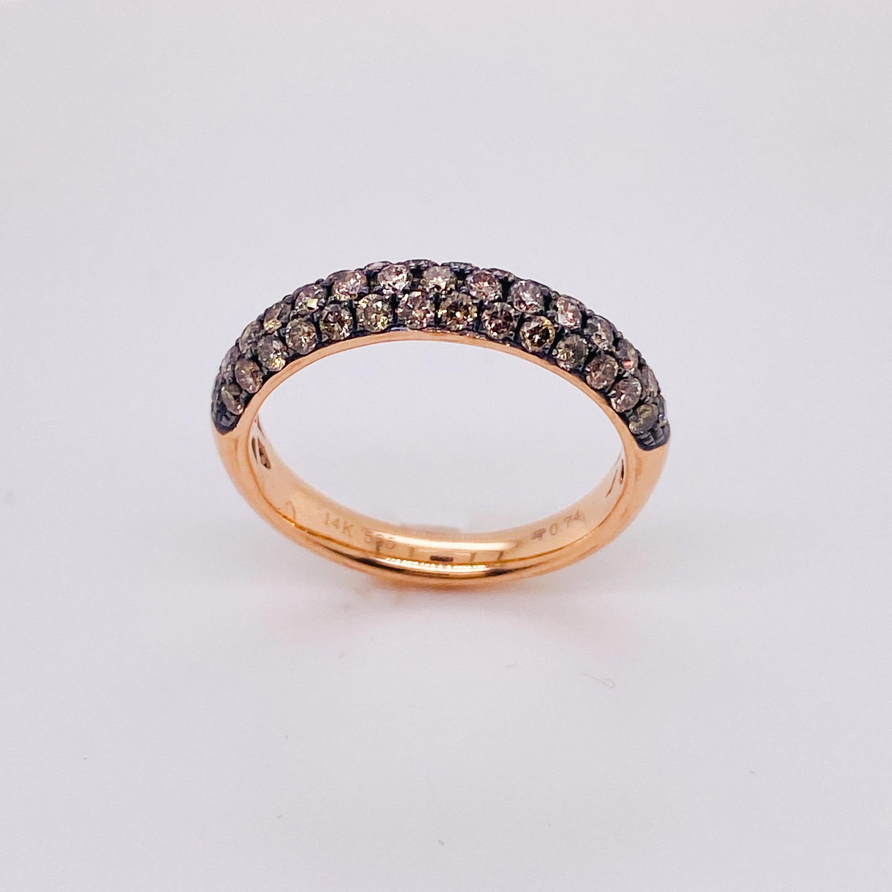 For Sale:  Bombe Champagne Diamond Pave Ring, 3/4 Carats in 14k Rose Gold, Stackable Dome 3
