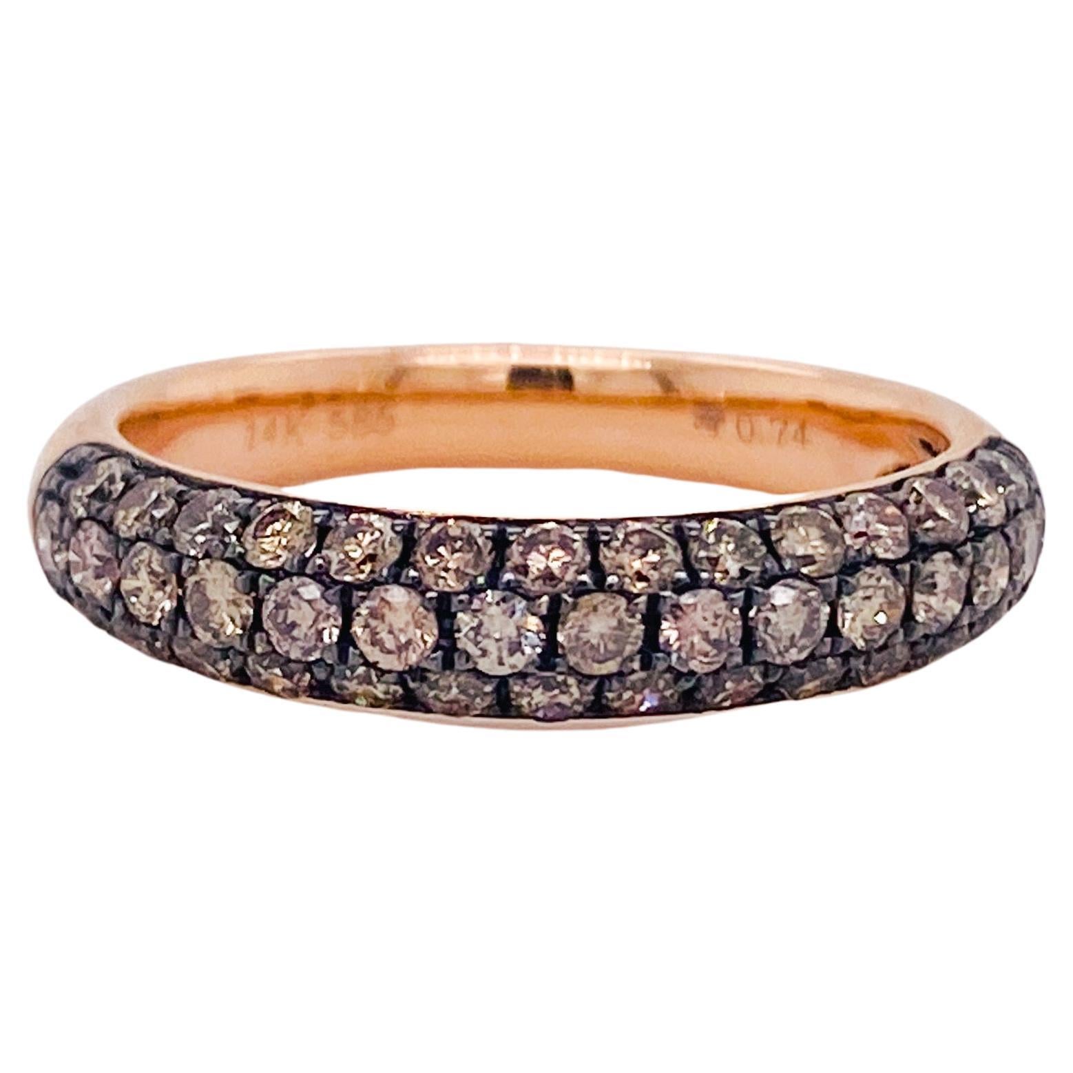 Bombe Champagne Diamond Pave Ring, 3/4 Carats in 14k Rose Gold, Stackable Dome