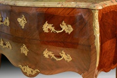 Bombe Commode, Louis XV Style, Marble, Marquetry, Beginning 20th Century