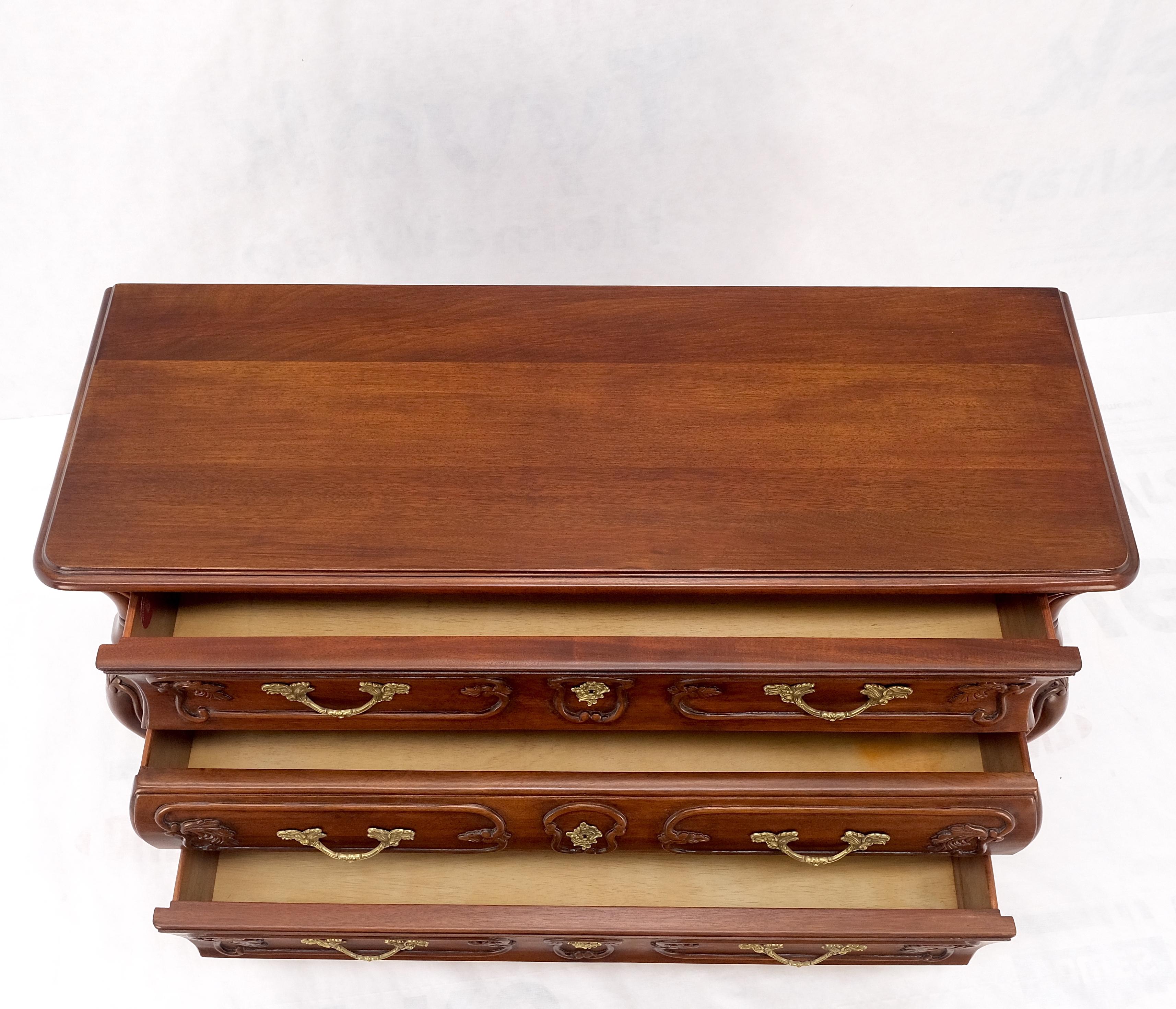Bombe Country French Carved Cherry 3 Drawer Dresser Brass Hardware Pulls Mint! For Sale 9