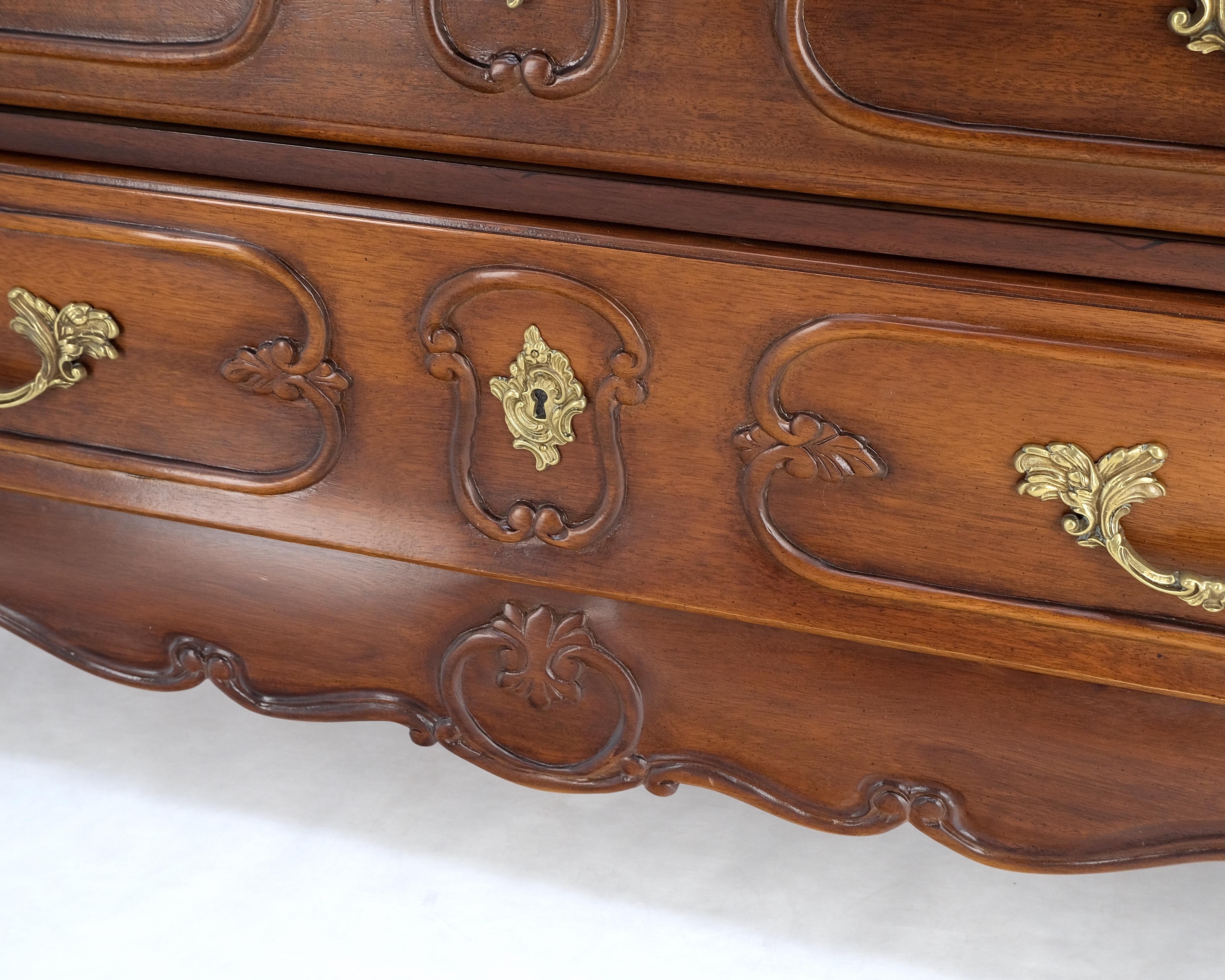 French Provincial Bombe Country French Carved Cherry 3 Drawer Dresser Brass Hardware Pulls Mint! For Sale
