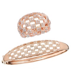 Bombe Diamond and 18 Karat Rose Gold Bracelet and Ring Set