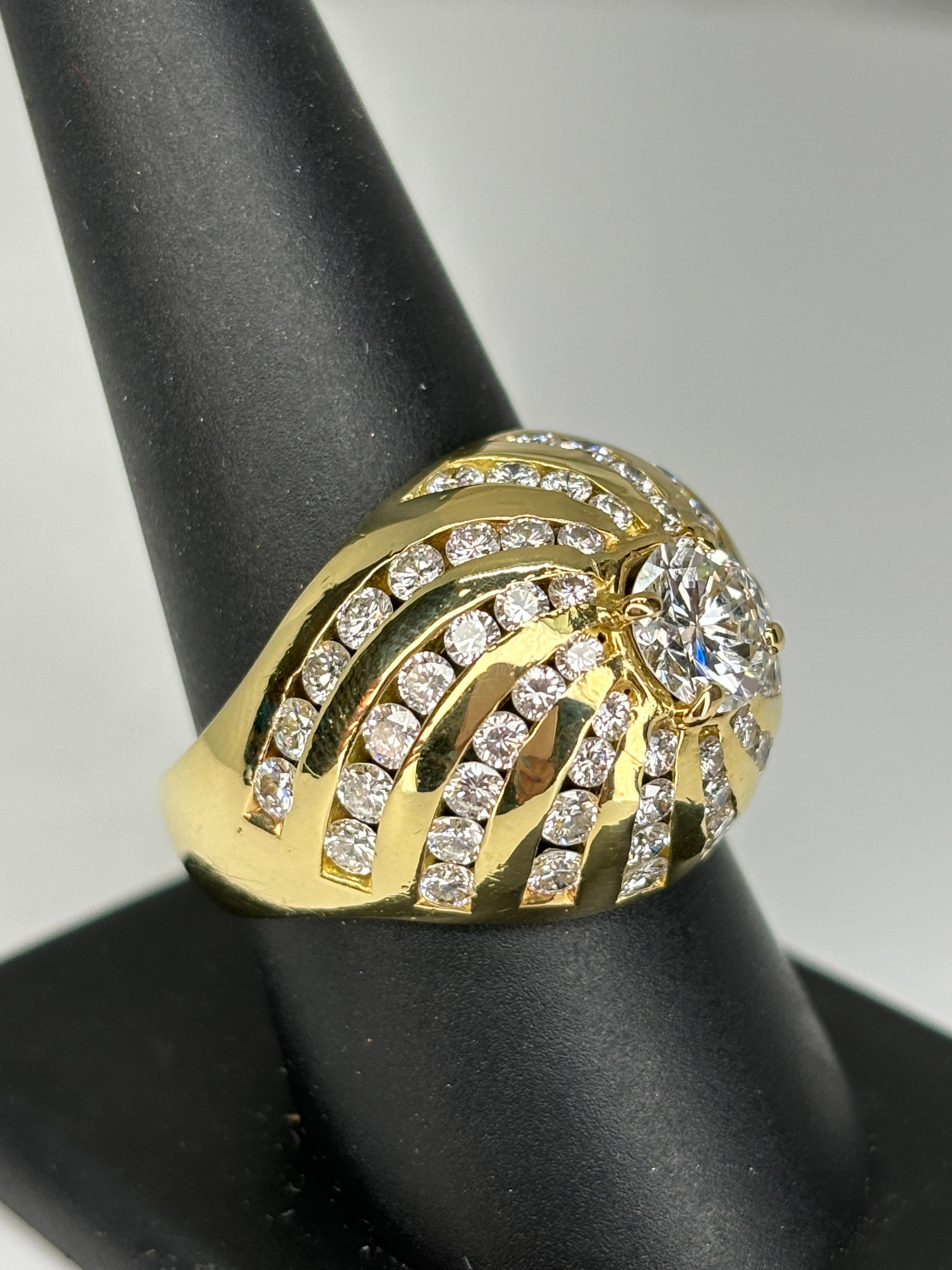 Bombe Diamond Ring/18k Yellow Heavy Gold Ring/Cocktail/Statement Ring For Sale 5