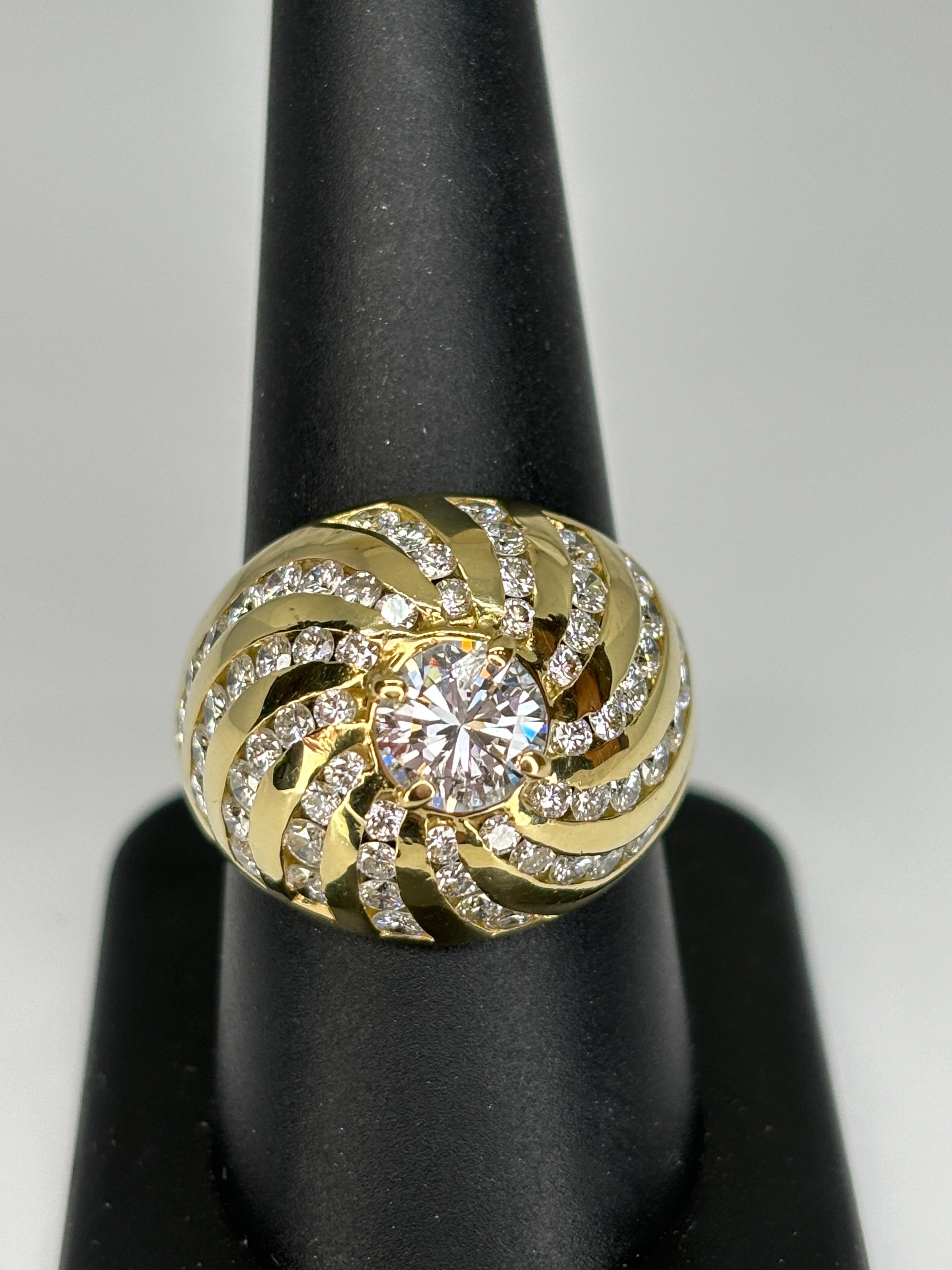 Bombe Diamond Ring/18k Yellow Heavy Gold Ring/Cocktail/Statement Ring For Sale 6