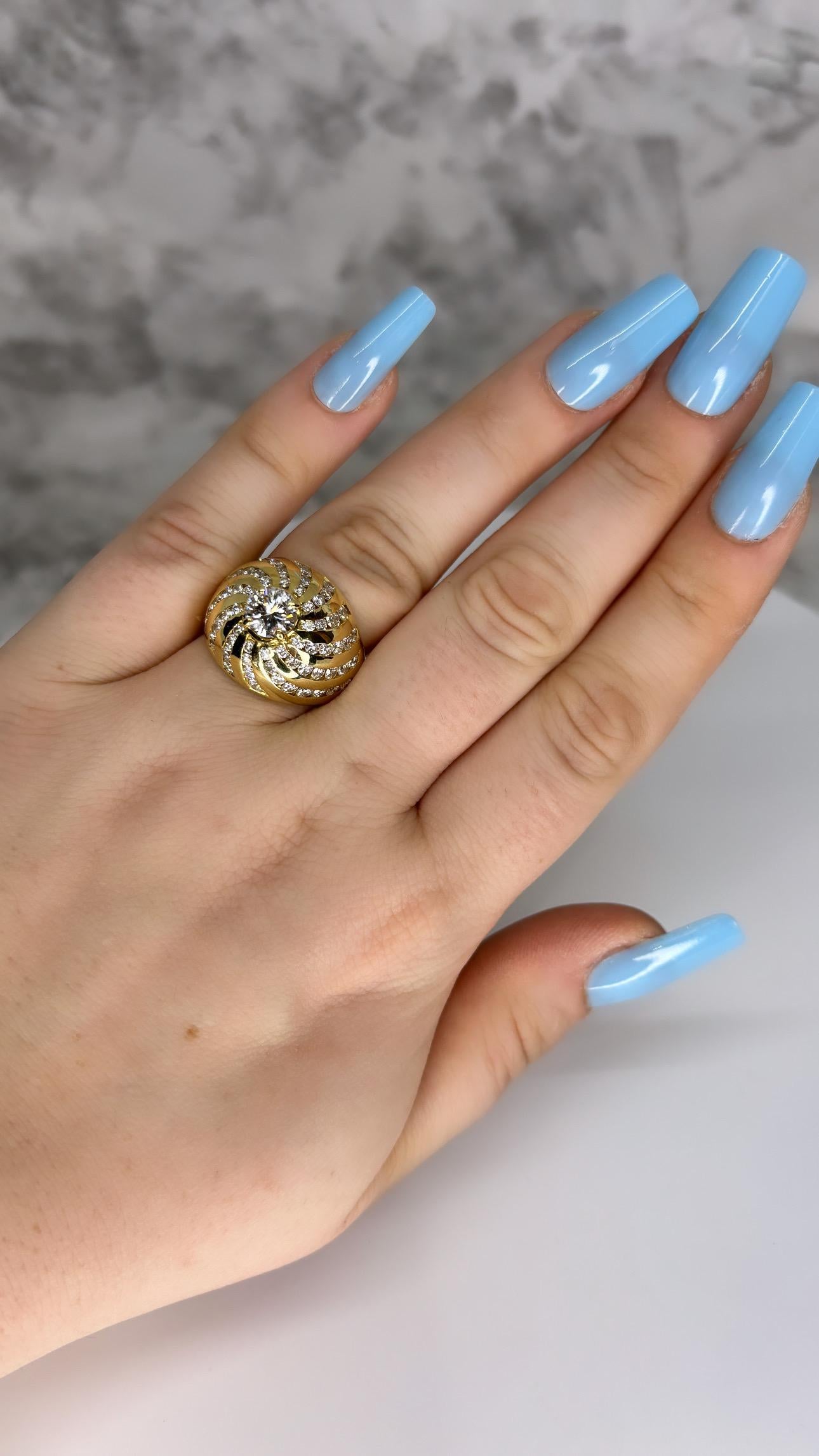 Bombe Diamond Ring/18k Yellow Heavy Gold Ring/Cocktail/Statement Ring For Sale 7