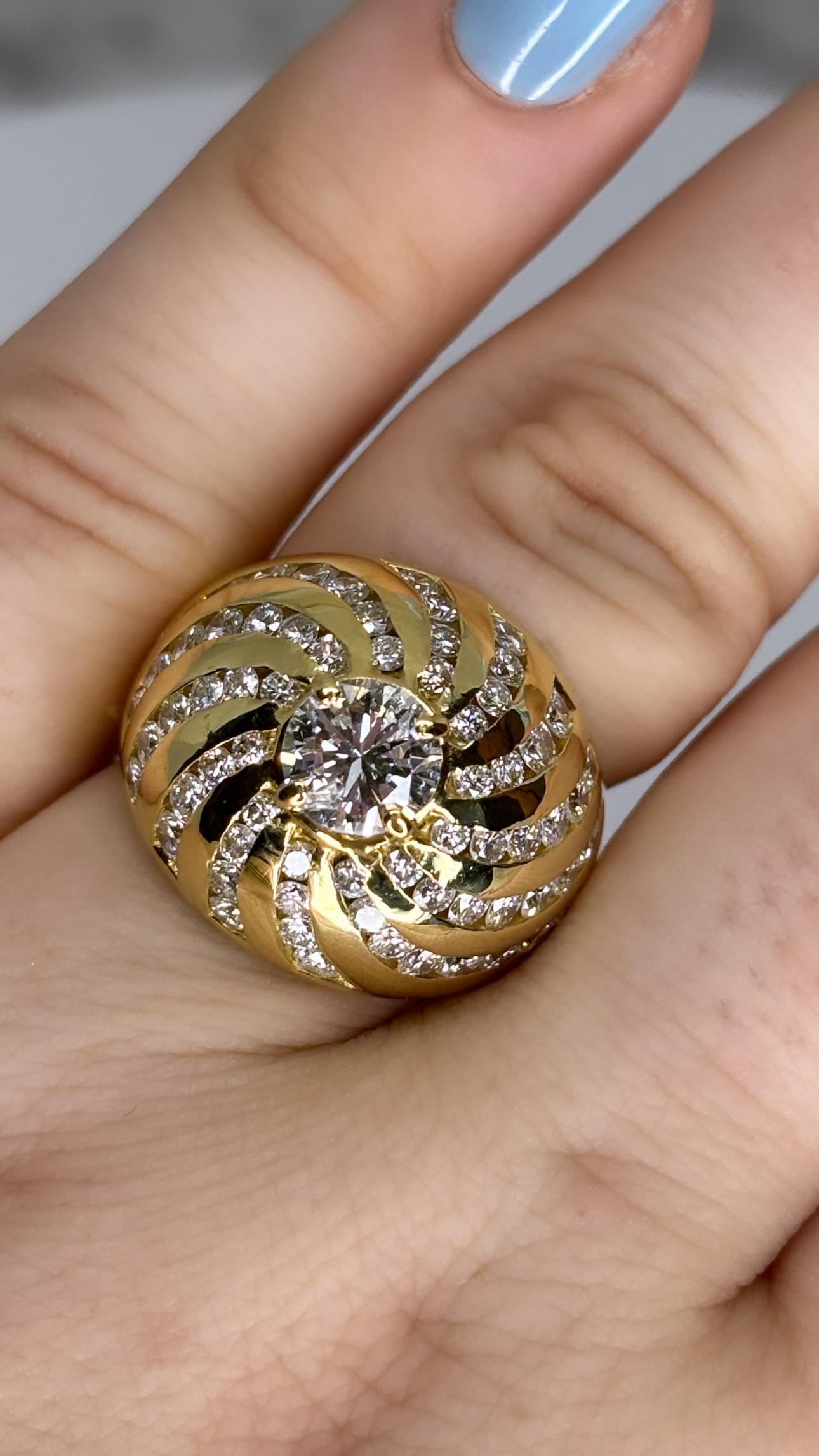 Bombe Diamond Ring/18k Yellow Heavy Gold Ring/Cocktail/Statement Ring For Sale 8
