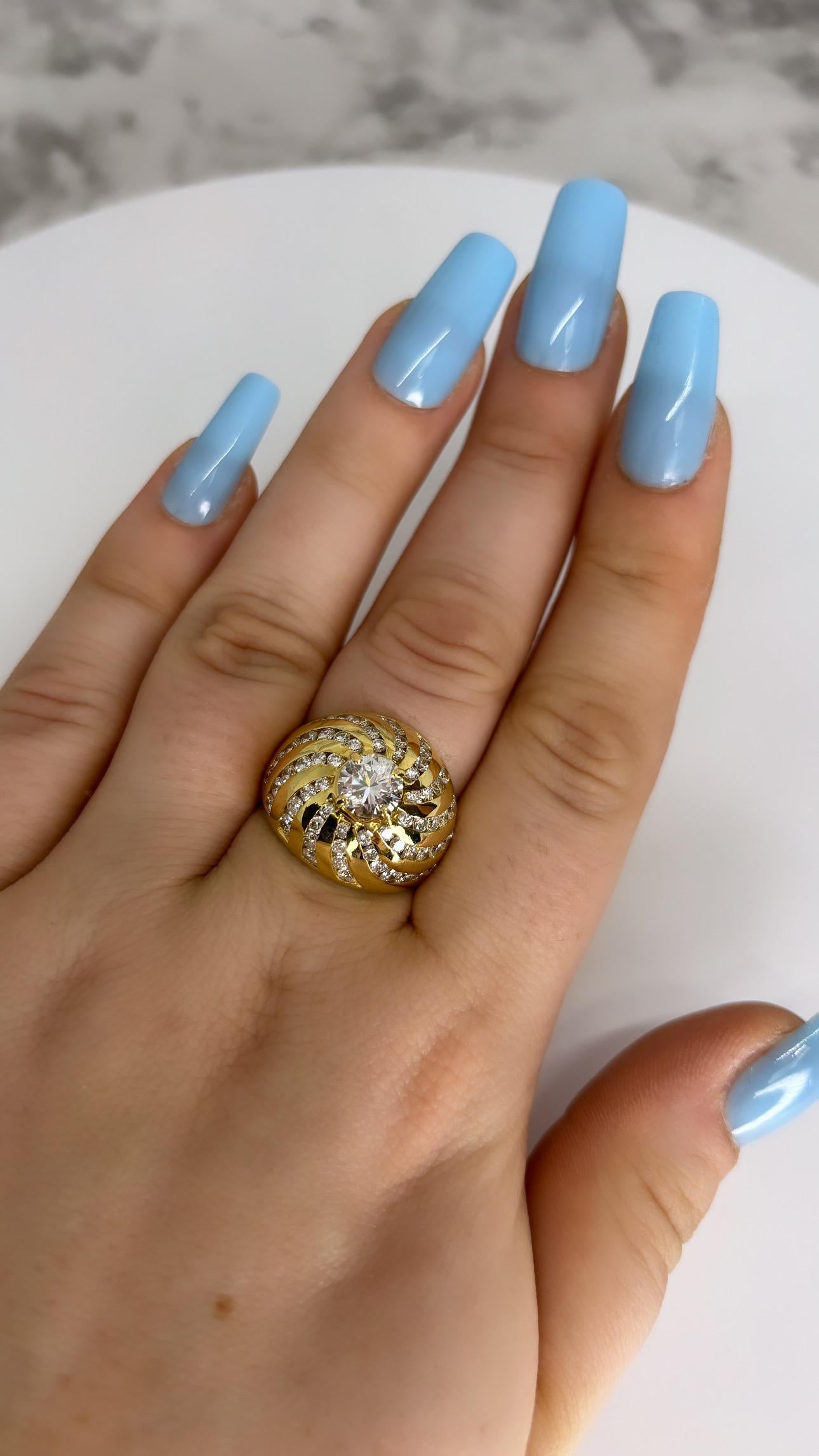 Bombe Diamond Ring/18k Yellow Heavy Gold Ring/Cocktail/Statement Ring For Sale 9