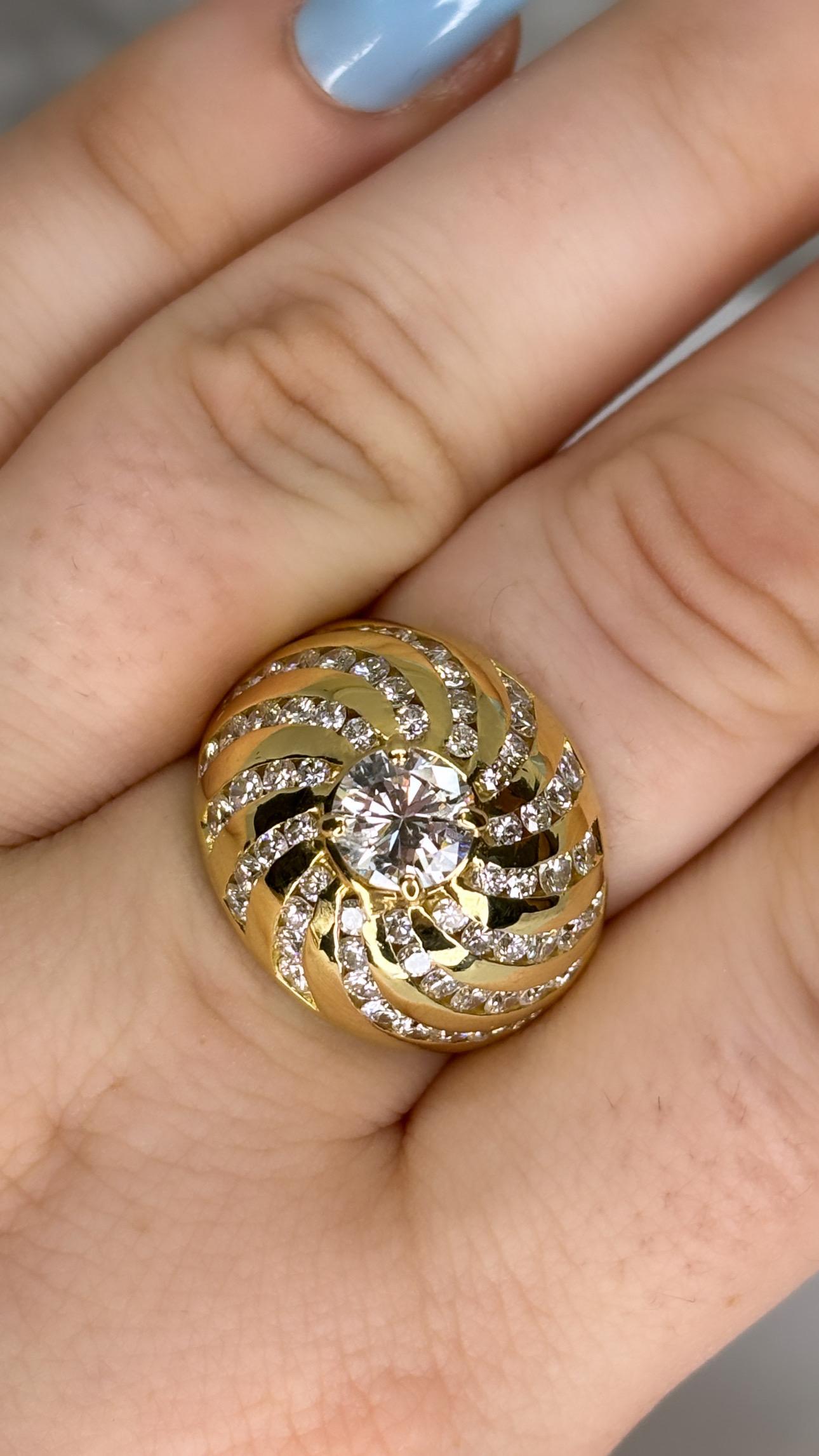 Bombe Diamond Ring/18k Yellow Heavy Gold Ring/Cocktail/Statement Ring For Sale 10