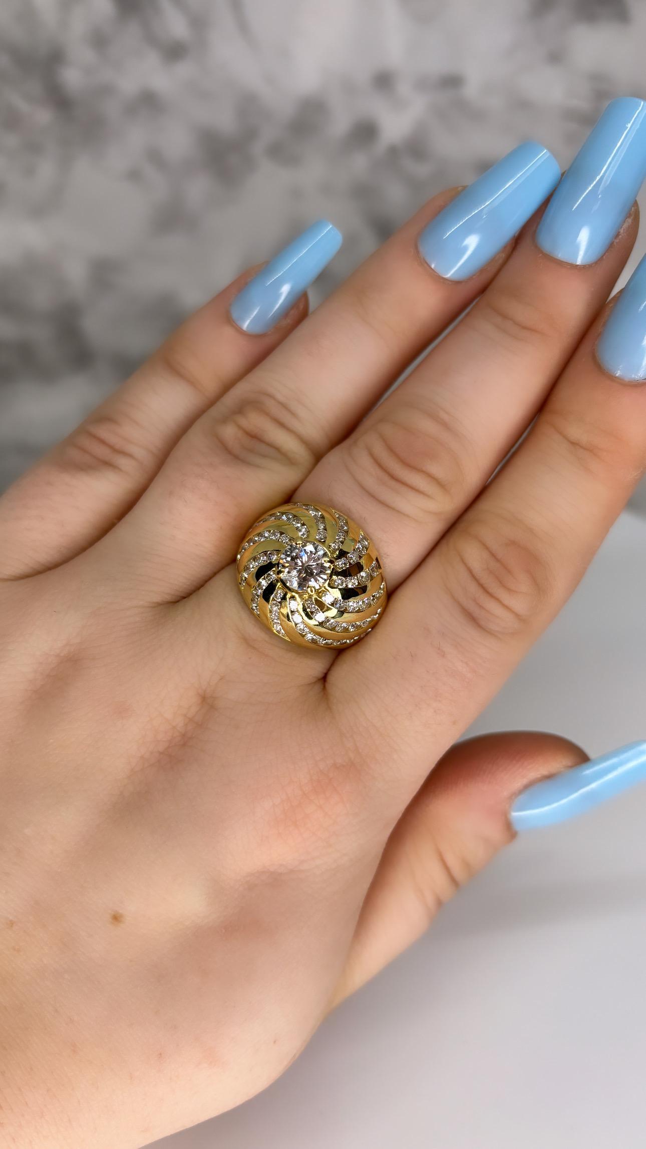 Bombe Diamond Ring/18k Yellow Heavy Gold Ring/Cocktail/Statement Ring For Sale 11