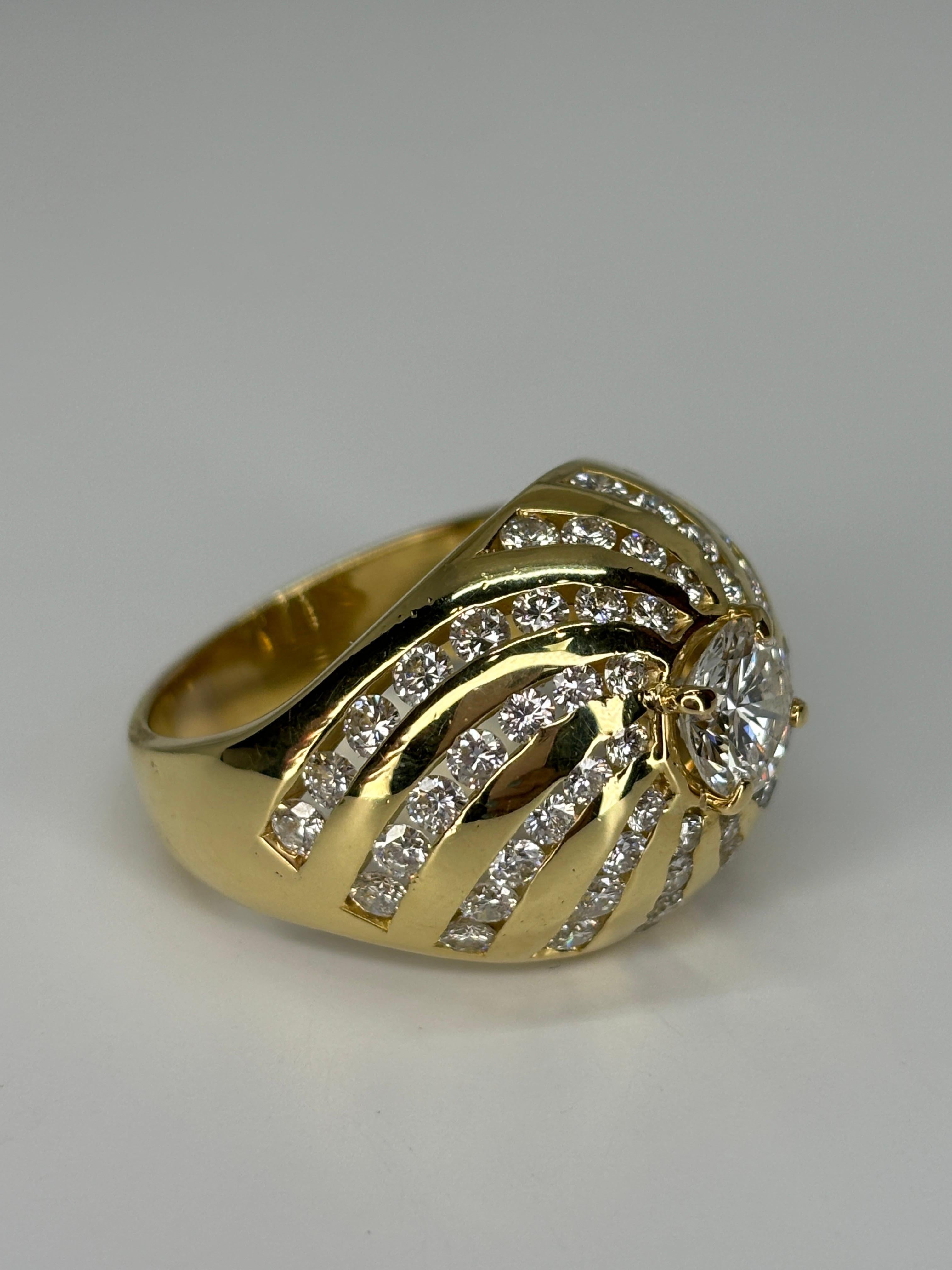 Contemporary Bombe Diamond Ring/18k Yellow Heavy Gold Ring/Cocktail/Statement Ring For Sale