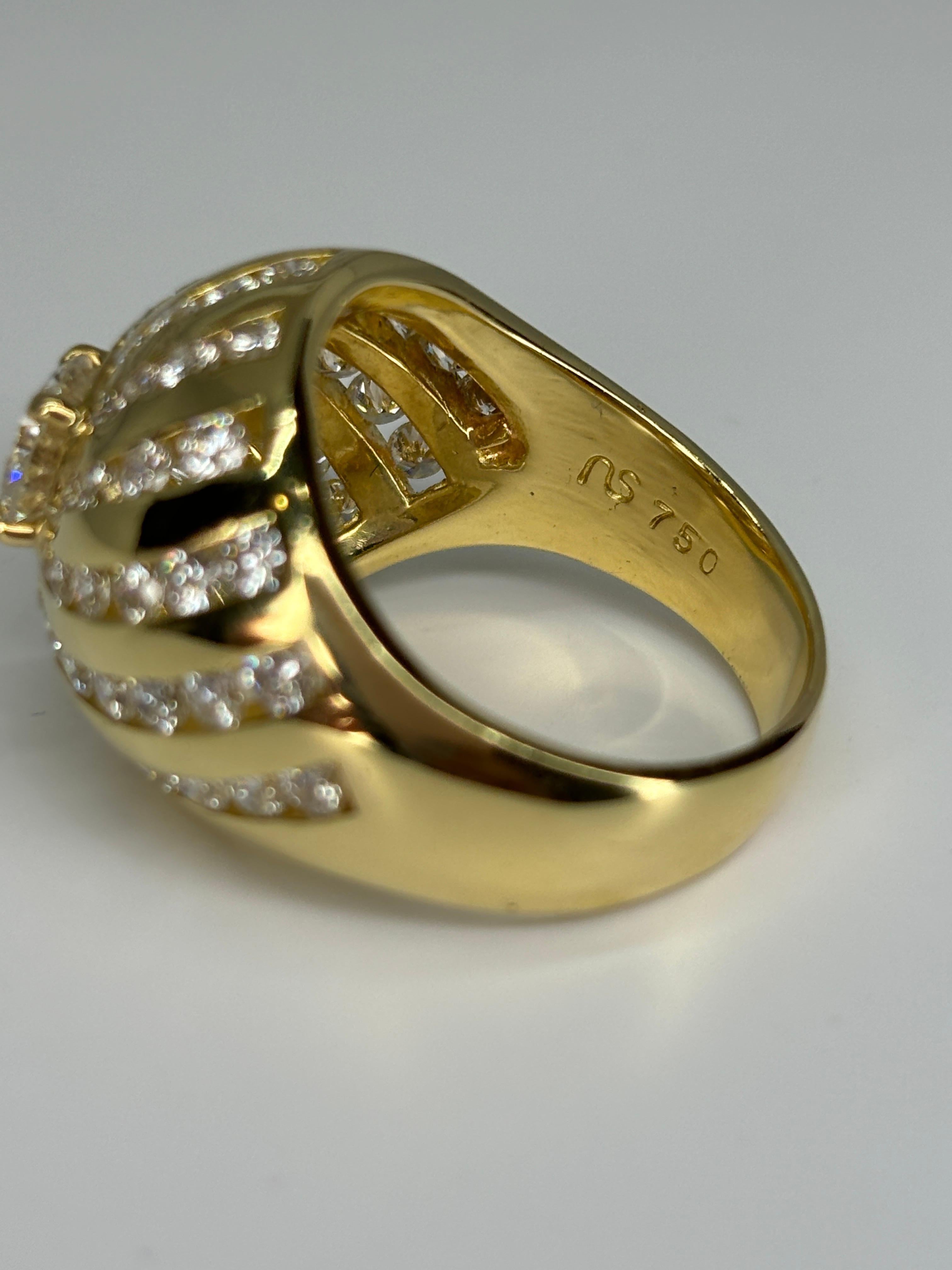 Brilliant Cut Bombe Diamond Ring/18k Yellow Heavy Gold Ring/Cocktail/Statement Ring For Sale