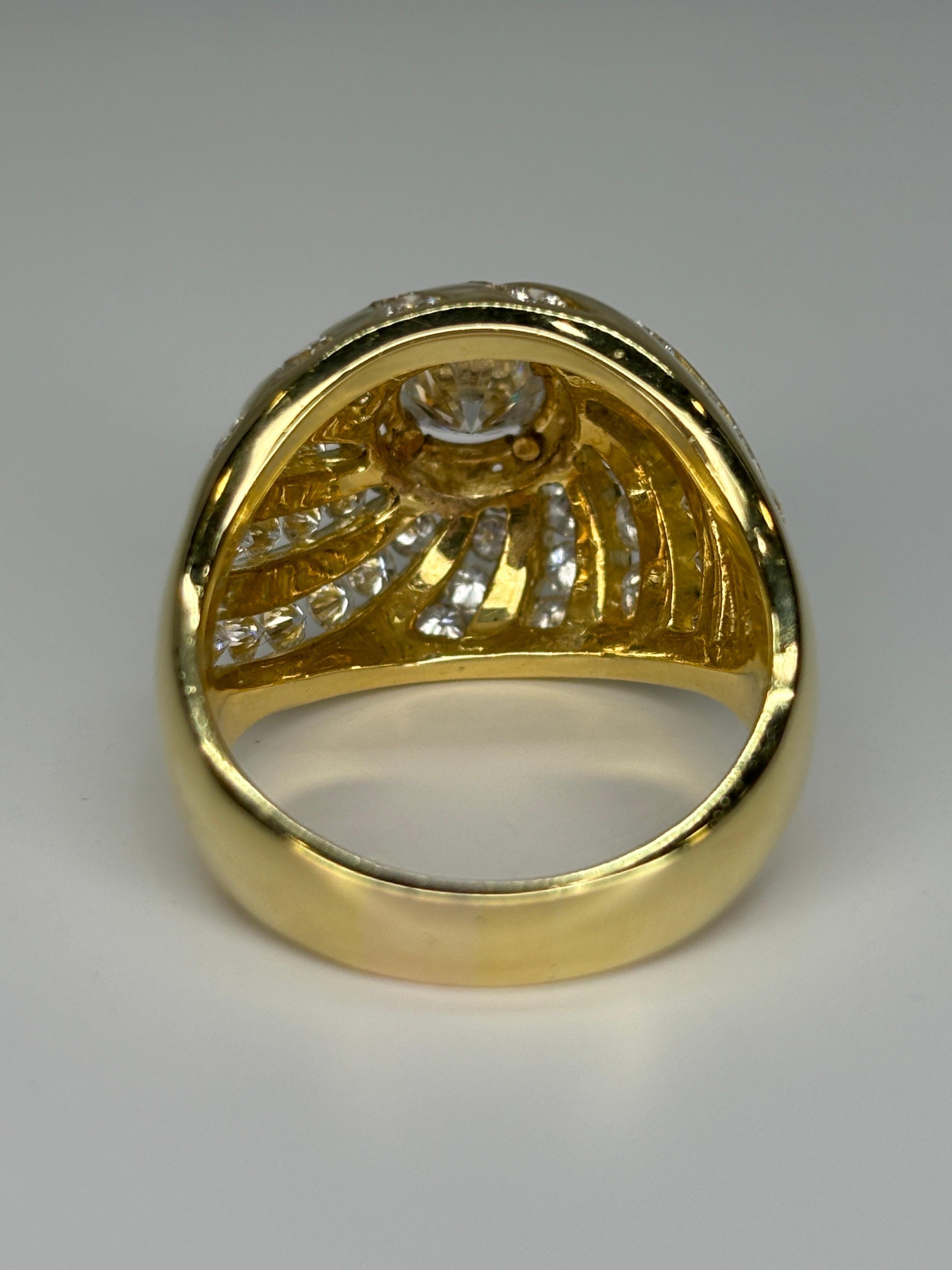 Women's or Men's Bombe Diamond Ring/18k Yellow Heavy Gold Ring/Cocktail/Statement Ring For Sale