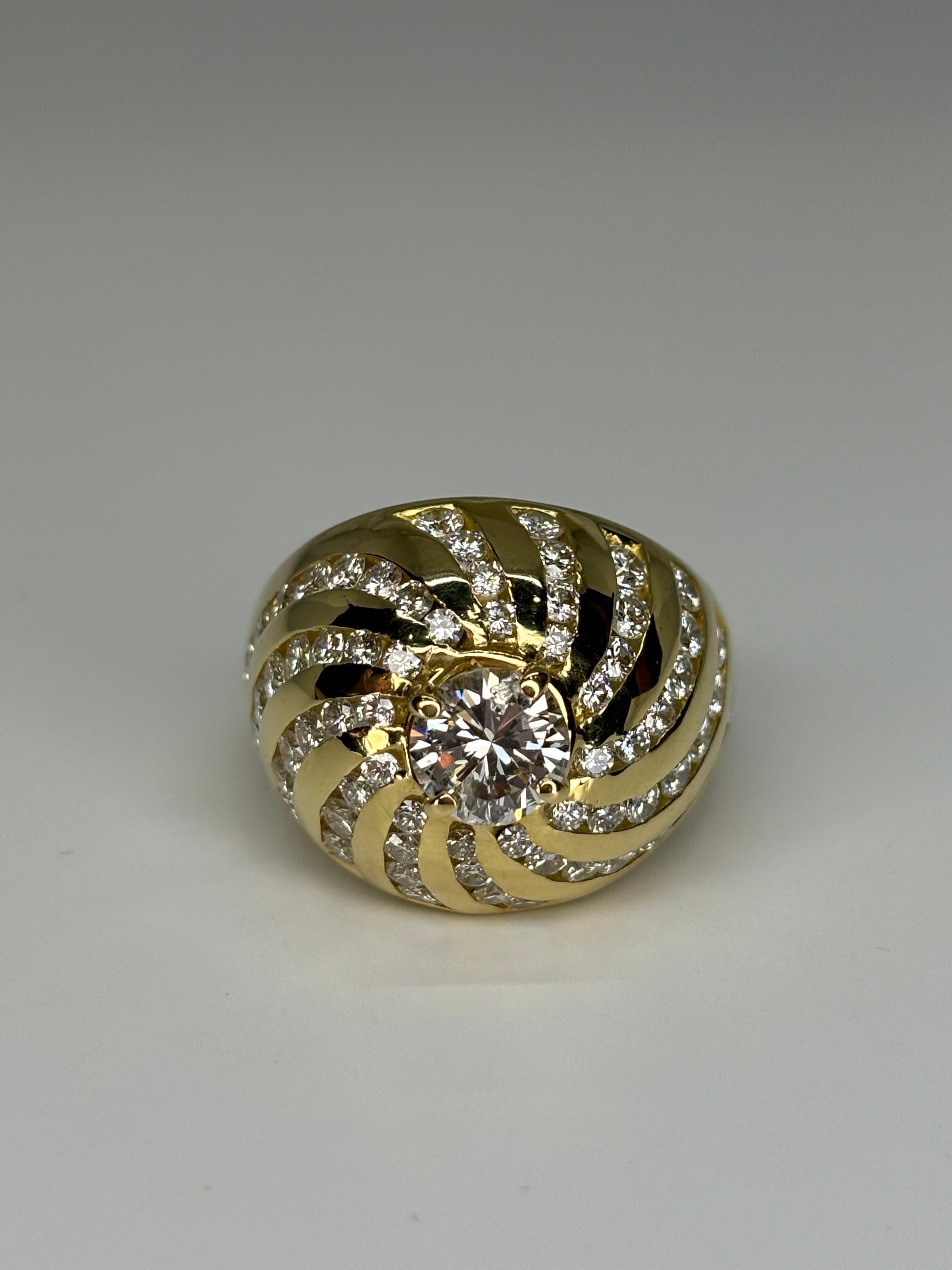 Bombe Diamond Ring/18k Yellow Heavy Gold Ring/Cocktail/Statement Ring For Sale 1