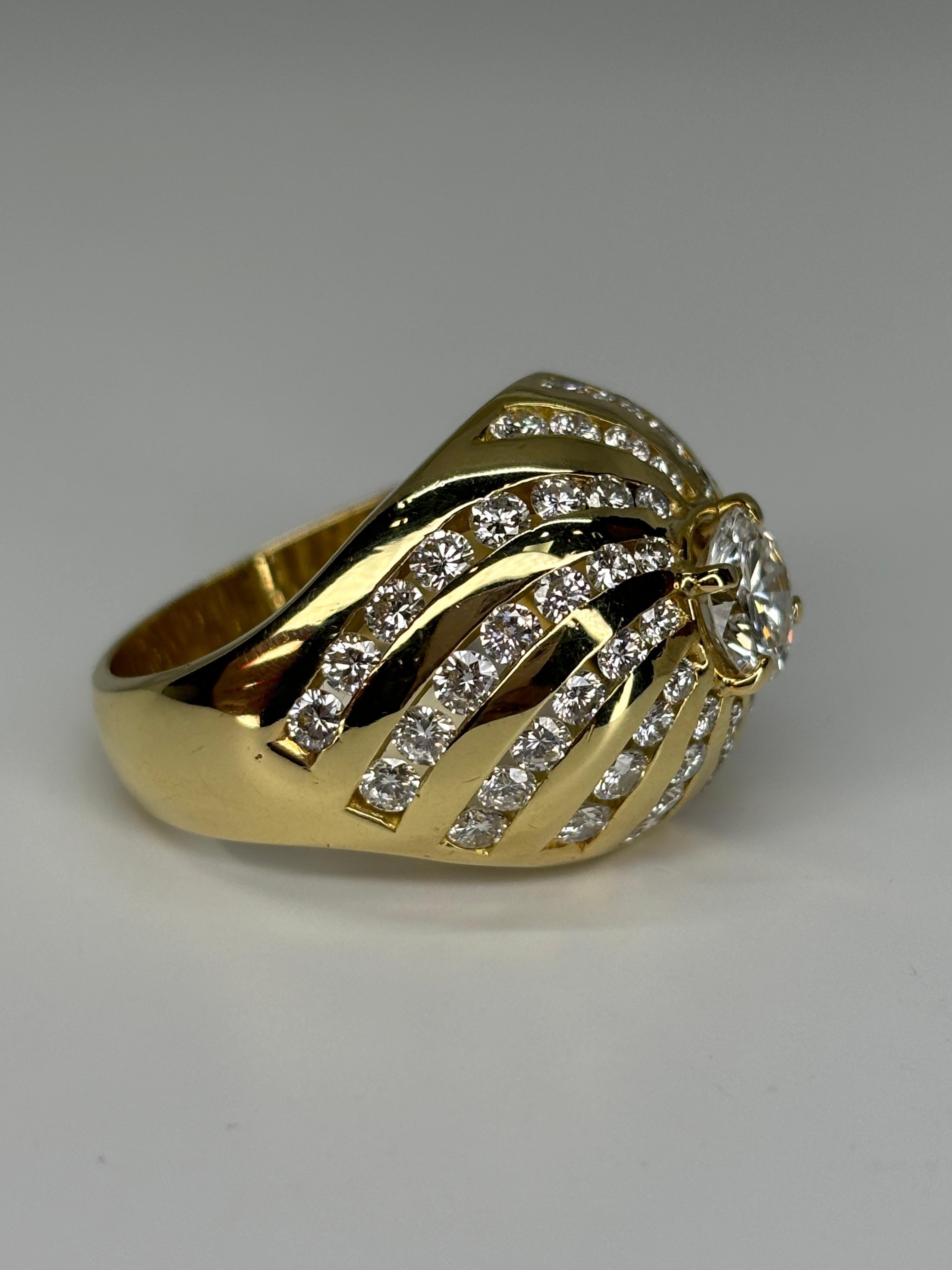 Bombe Diamond Ring/18k Yellow Heavy Gold Ring/Cocktail/Statement Ring For Sale 2