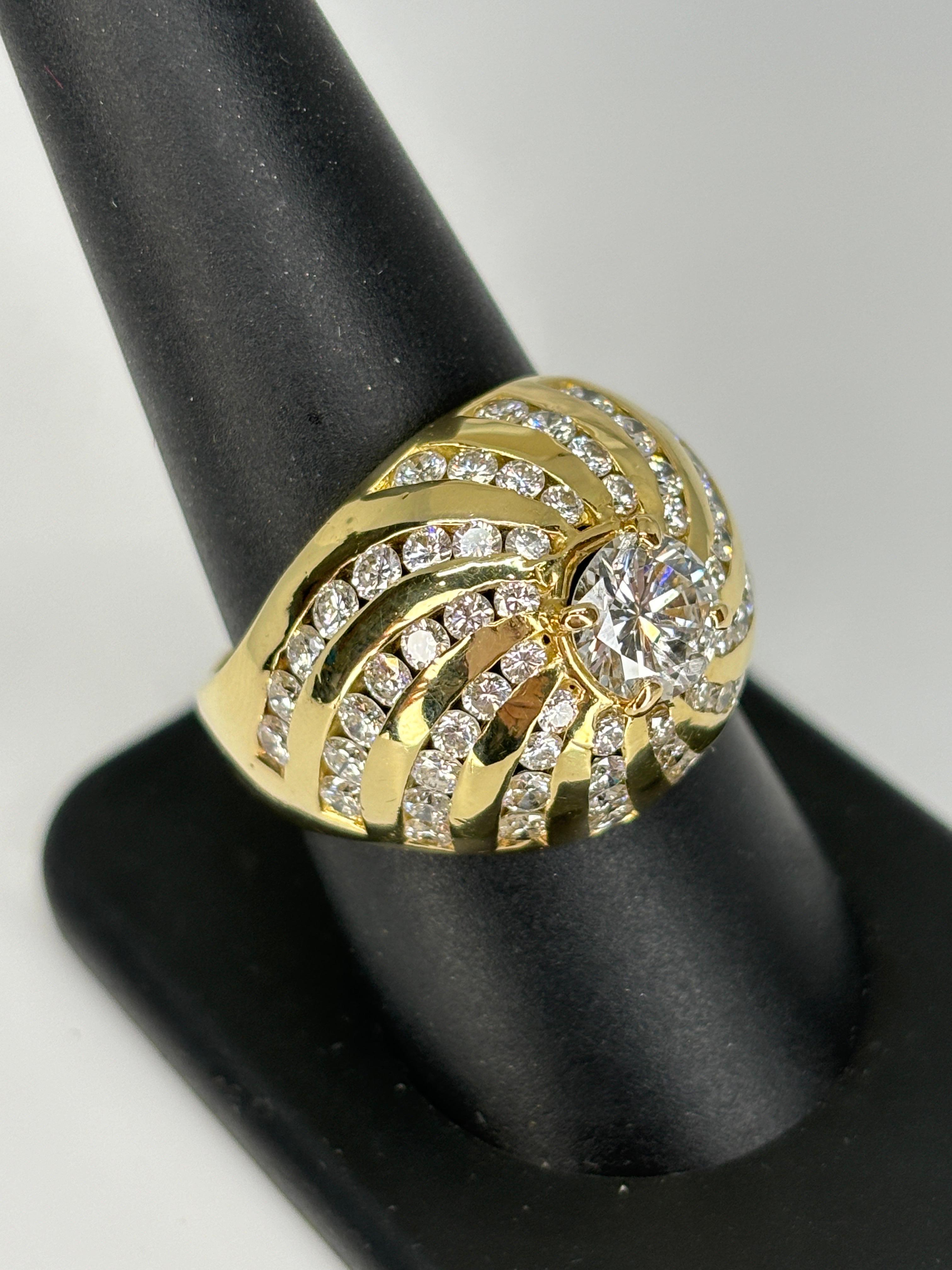 Bombe Diamond Ring/18k Yellow Heavy Gold Ring/Cocktail/Statement Ring For Sale 3