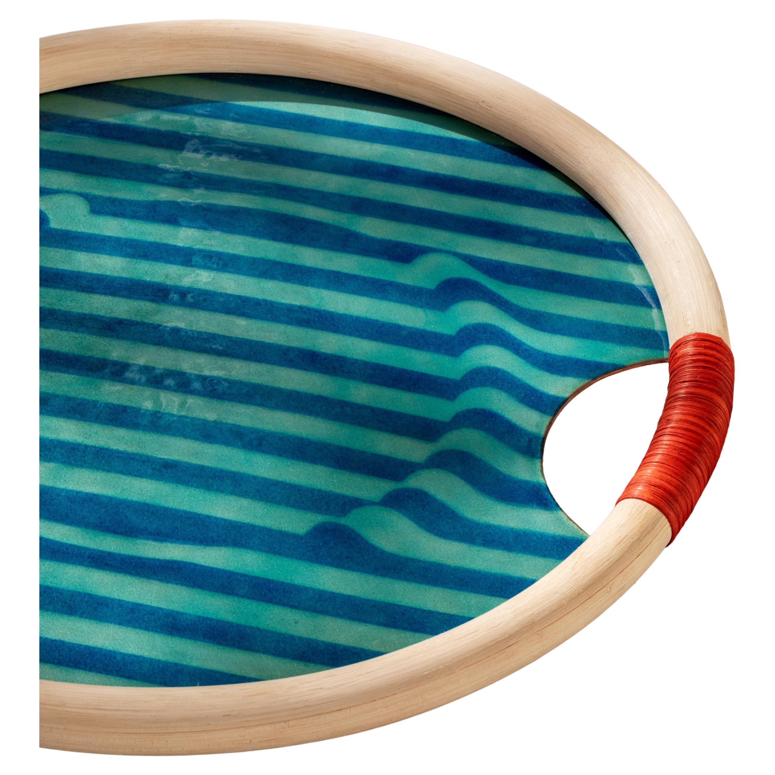 Tray Bombè - enameled copper and woven rattan For Sale