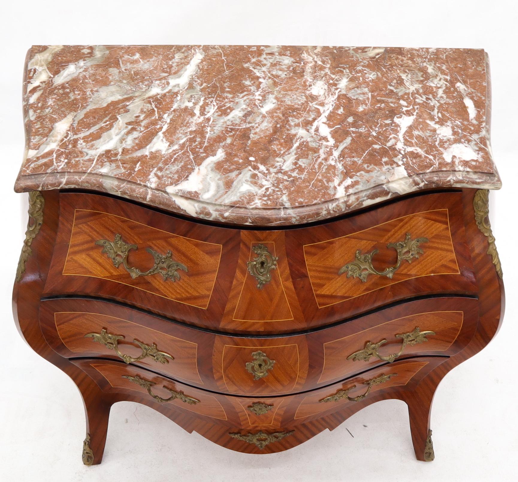 American Bombe French Marble-Top Bronze Ormolu Louis XV Style 3 Drawers Dresser Commode For Sale