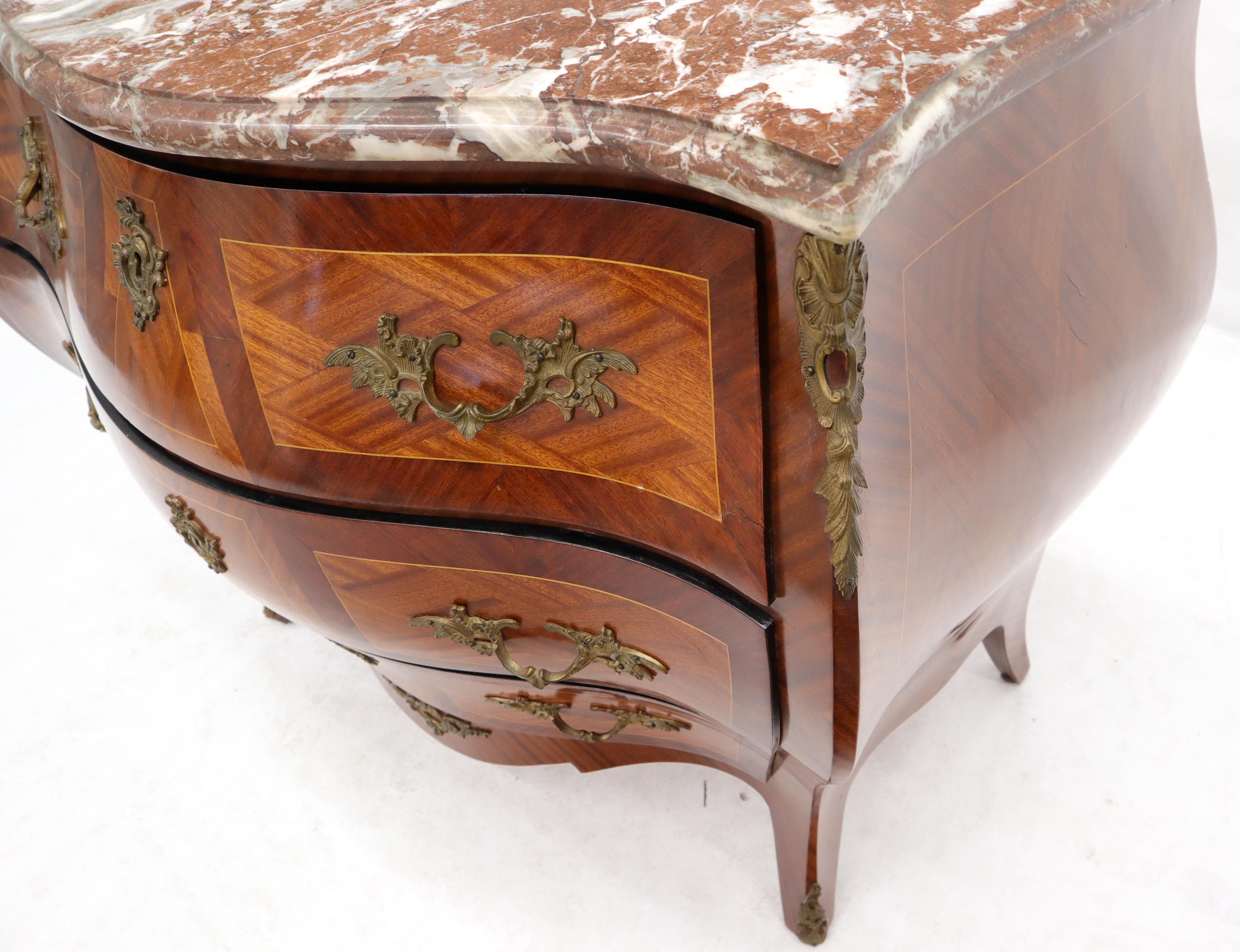 Bombe French Marble-Top Bronze Ormolu Louis XV Style 3 Drawers Dresser Commode In Good Condition For Sale In Rockaway, NJ