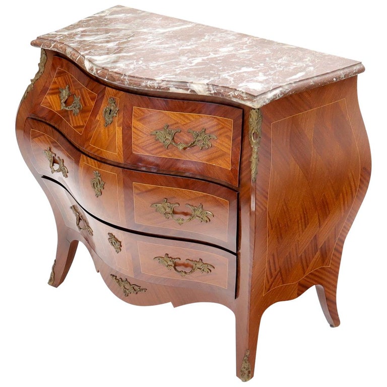 Bombe French Marble-Top Bronze Ormolu Louis XV Style 3 Drawers Dresser  Commode For Sale at 1stDibs
