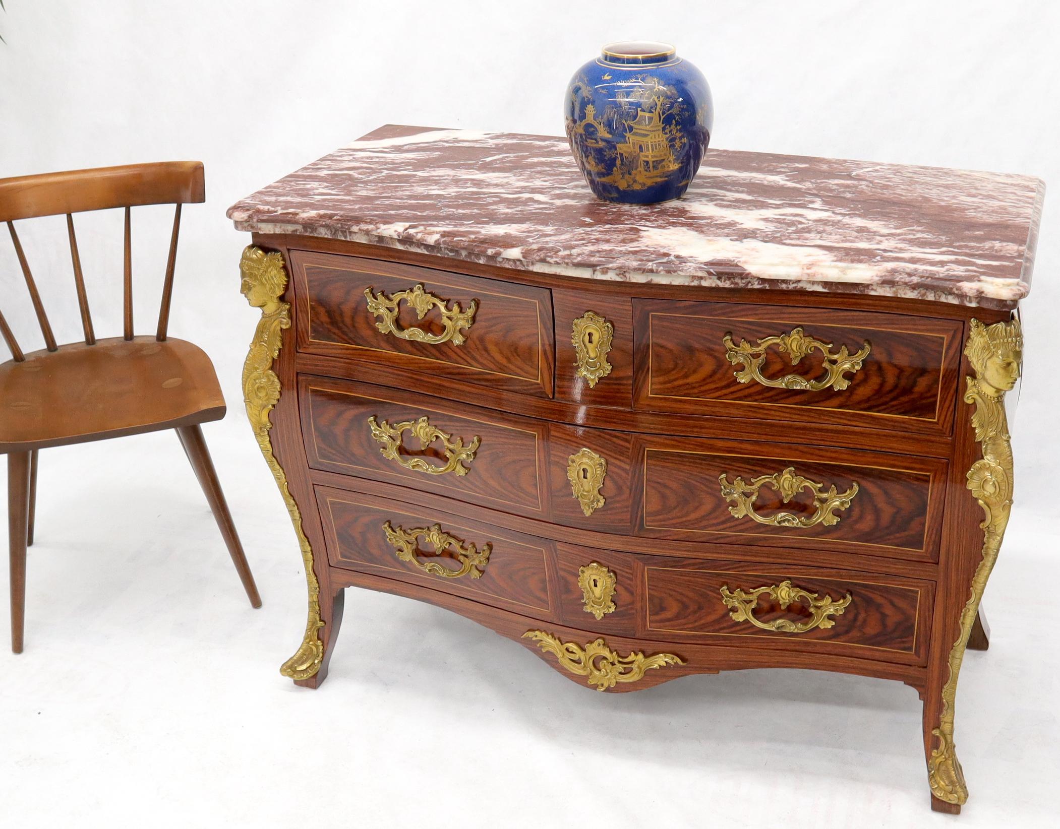 Bombe French Marble Top Bronze Ormolu Louis XV Style 4 Drawers Dresser Commode For Sale 1