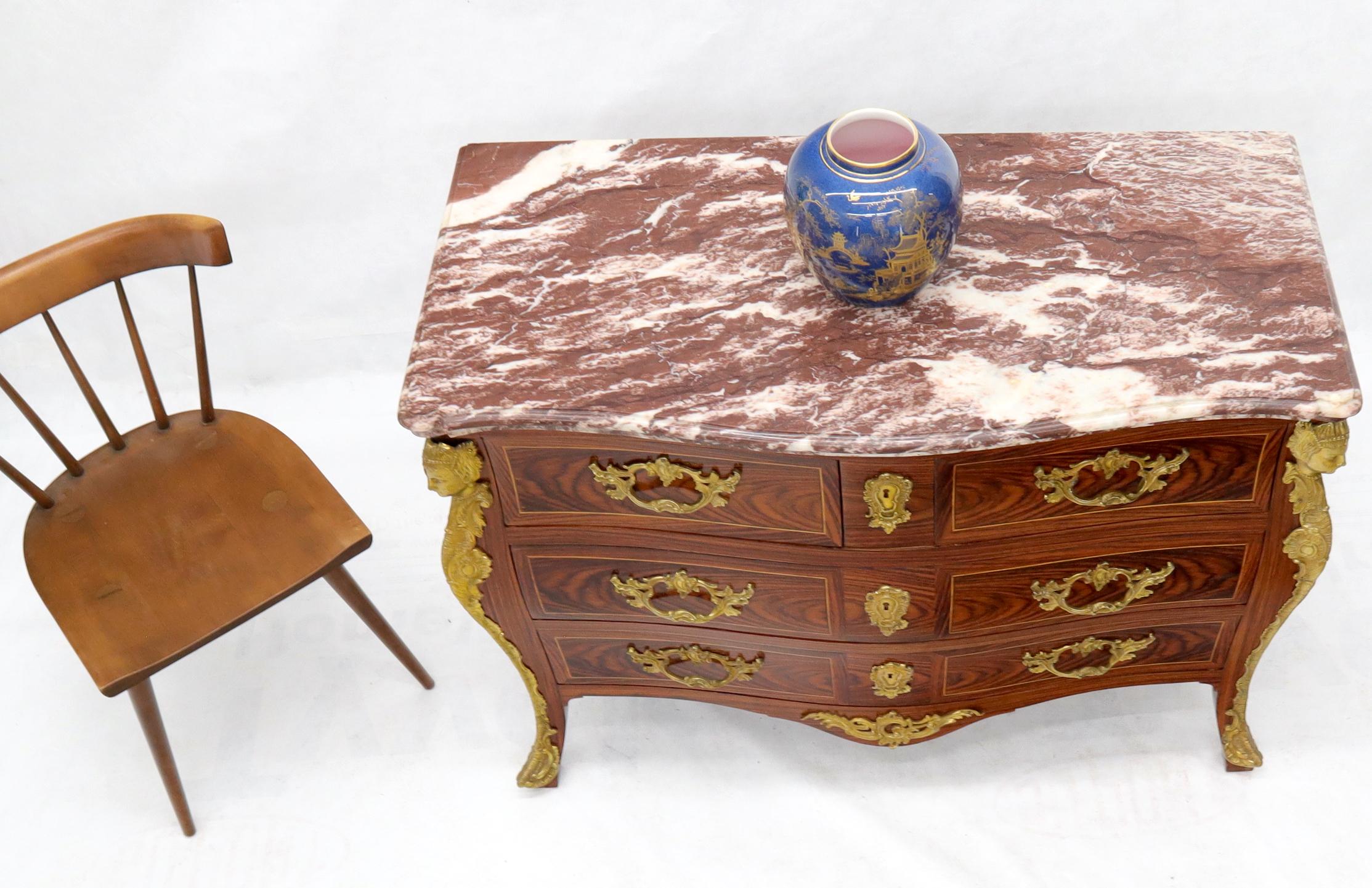 Bombe French Marble Top Bronze Ormolu Louis XV Style 4 Drawers Dresser Commode For Sale 2