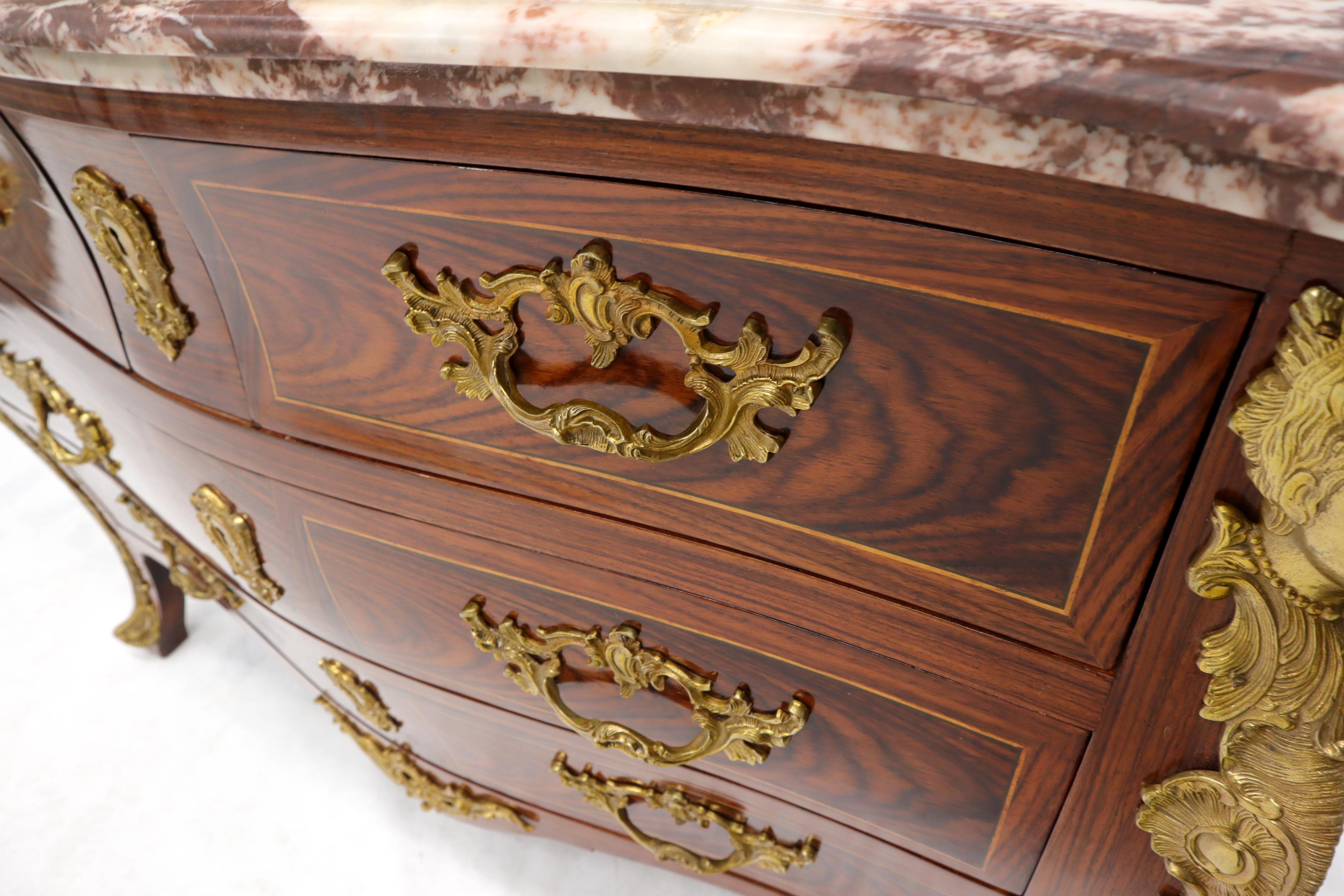 Bombe French Marble Top Bronze Ormolu Louis XV Style 4 Drawers Dresser Commode In Good Condition For Sale In Rockaway, NJ