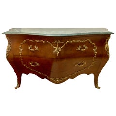 Bombe Marble-Top Bronze Mounted Commode / Dresser in a Tortoise Finish