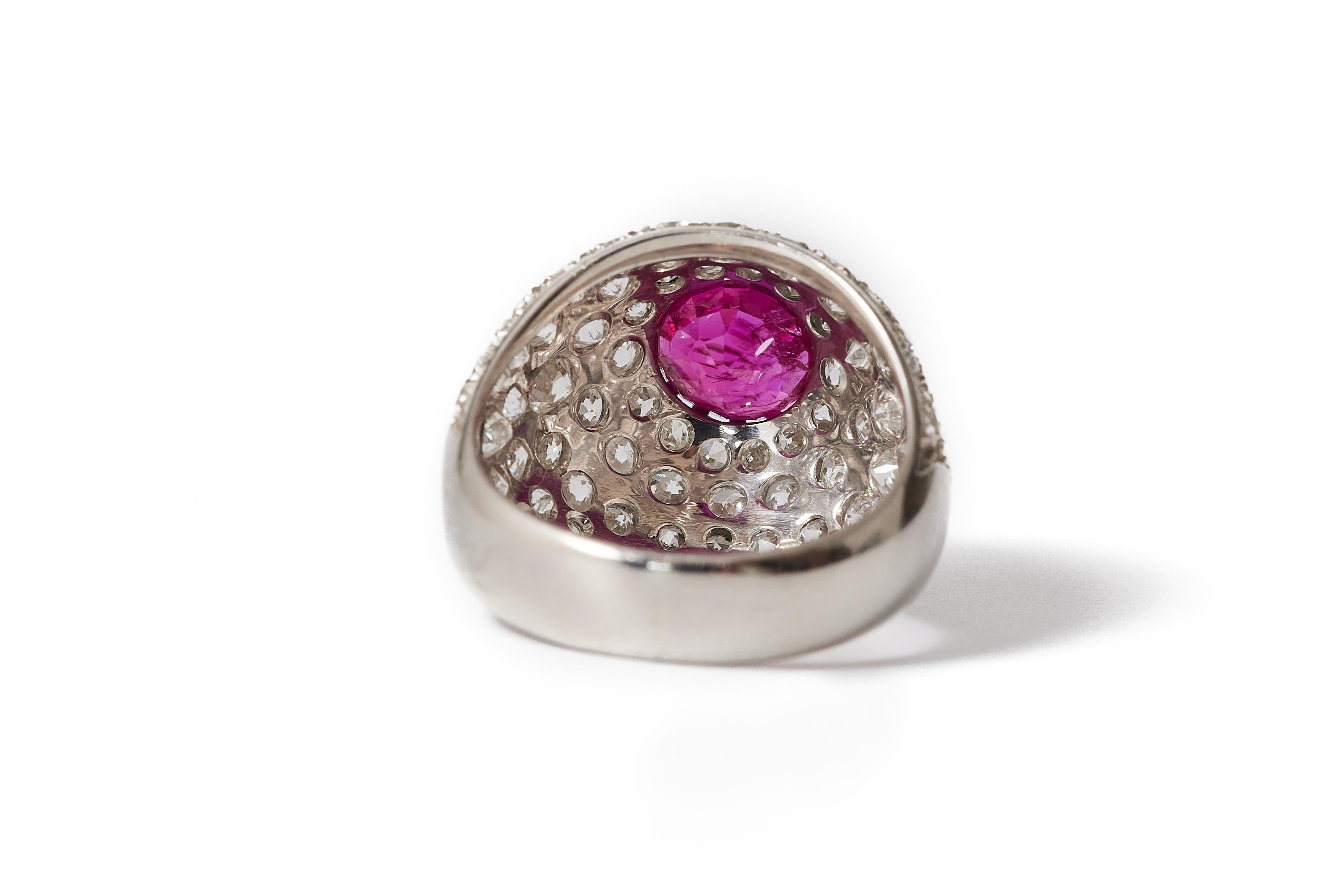 1.90ct Ruby and 2.95ct Diamond Bombé Ring by CF Carlman, Stockholm, 1971 For Sale 1