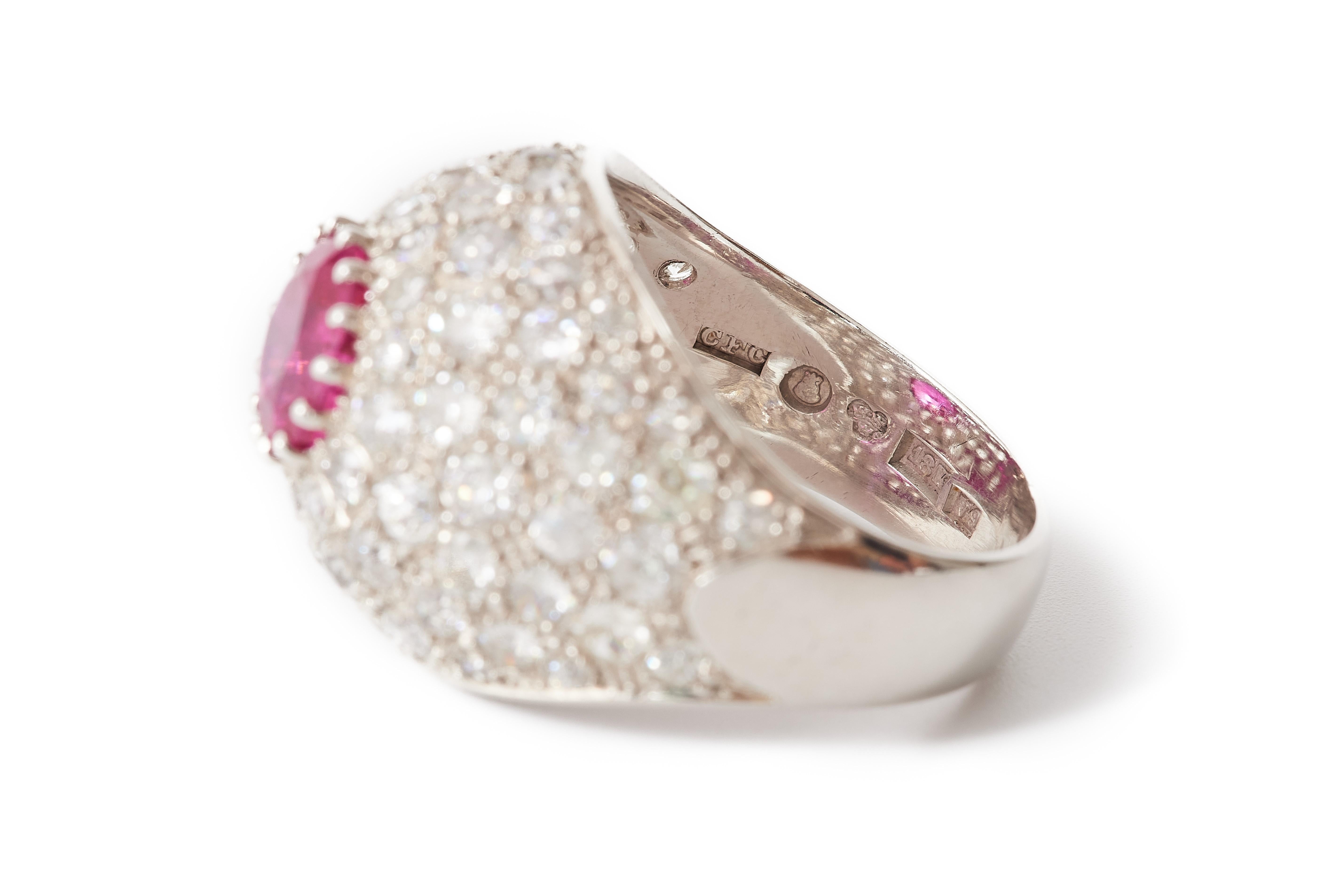 1.90ct Ruby and 2.95ct Diamond Bombé Ring by CF Carlman, Stockholm, 1971 For Sale 2