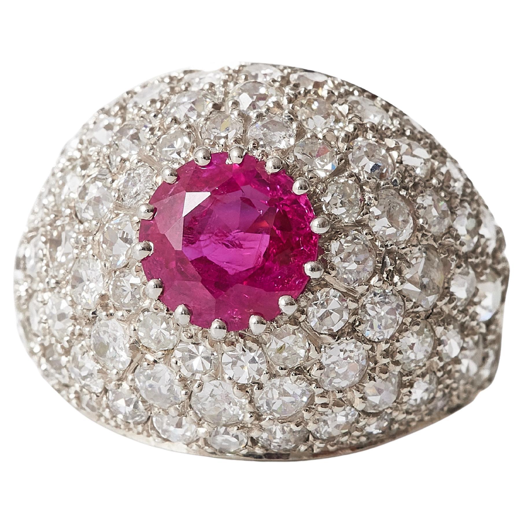 1.90ct Ruby and 2.95ct Diamond Bombé Ring by CF Carlman, Stockholm, 1971 For Sale