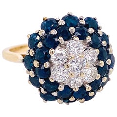 Bombe Sapphire Diamond Ring, 2.13 Carat Diamond and Sapphire Ring